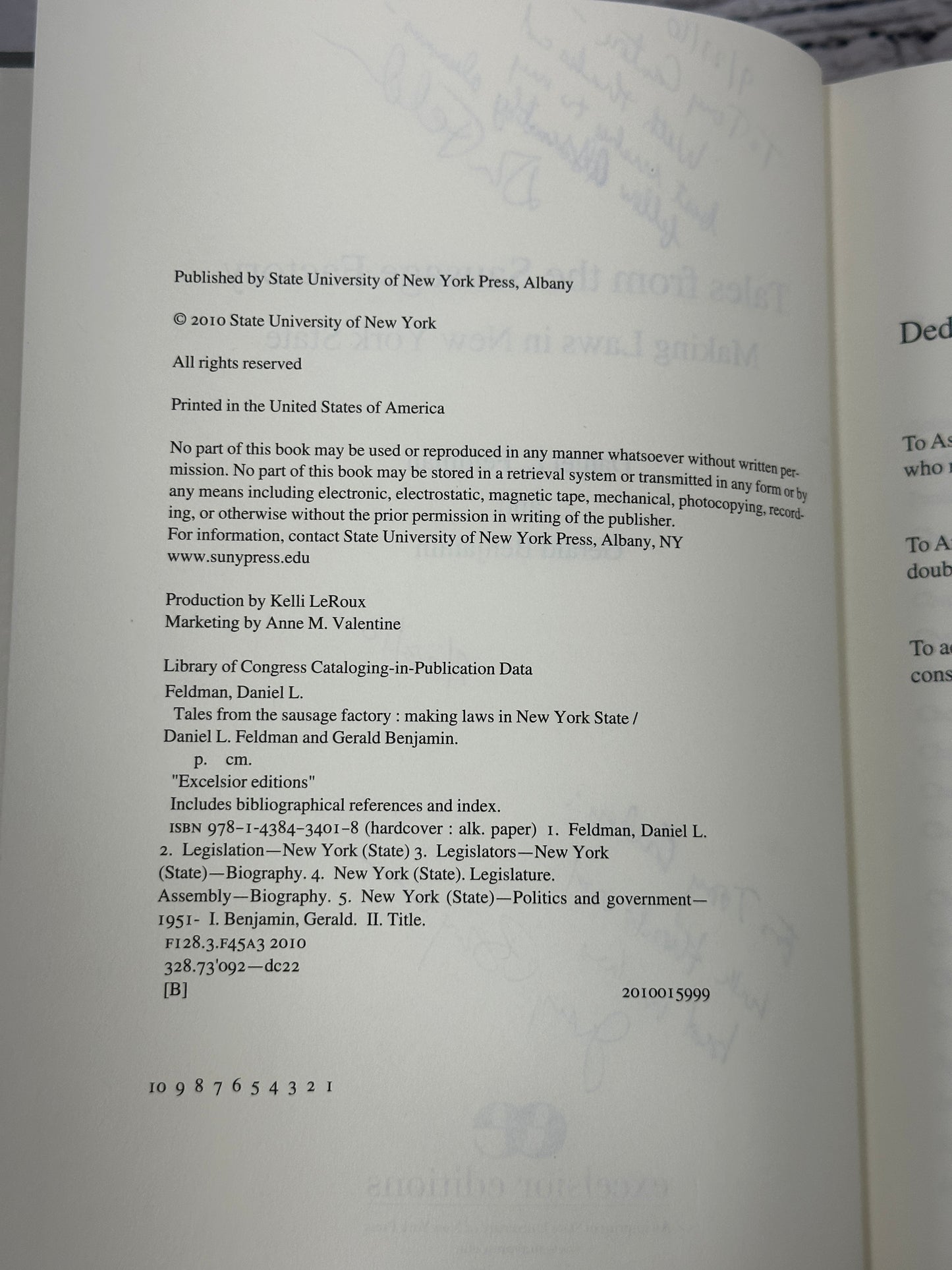 Tales from the Sausage Factory Making Laws in NY By Daniel Feldman [Signed · 1st Edition · 2010]