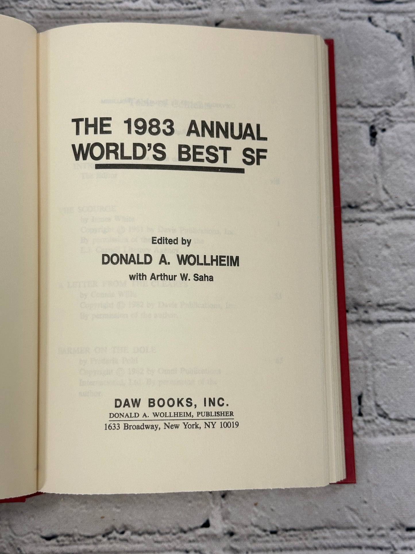 The 1983 Annual World's Best SF, edit Donald A Wollheim [Book Club Edition]