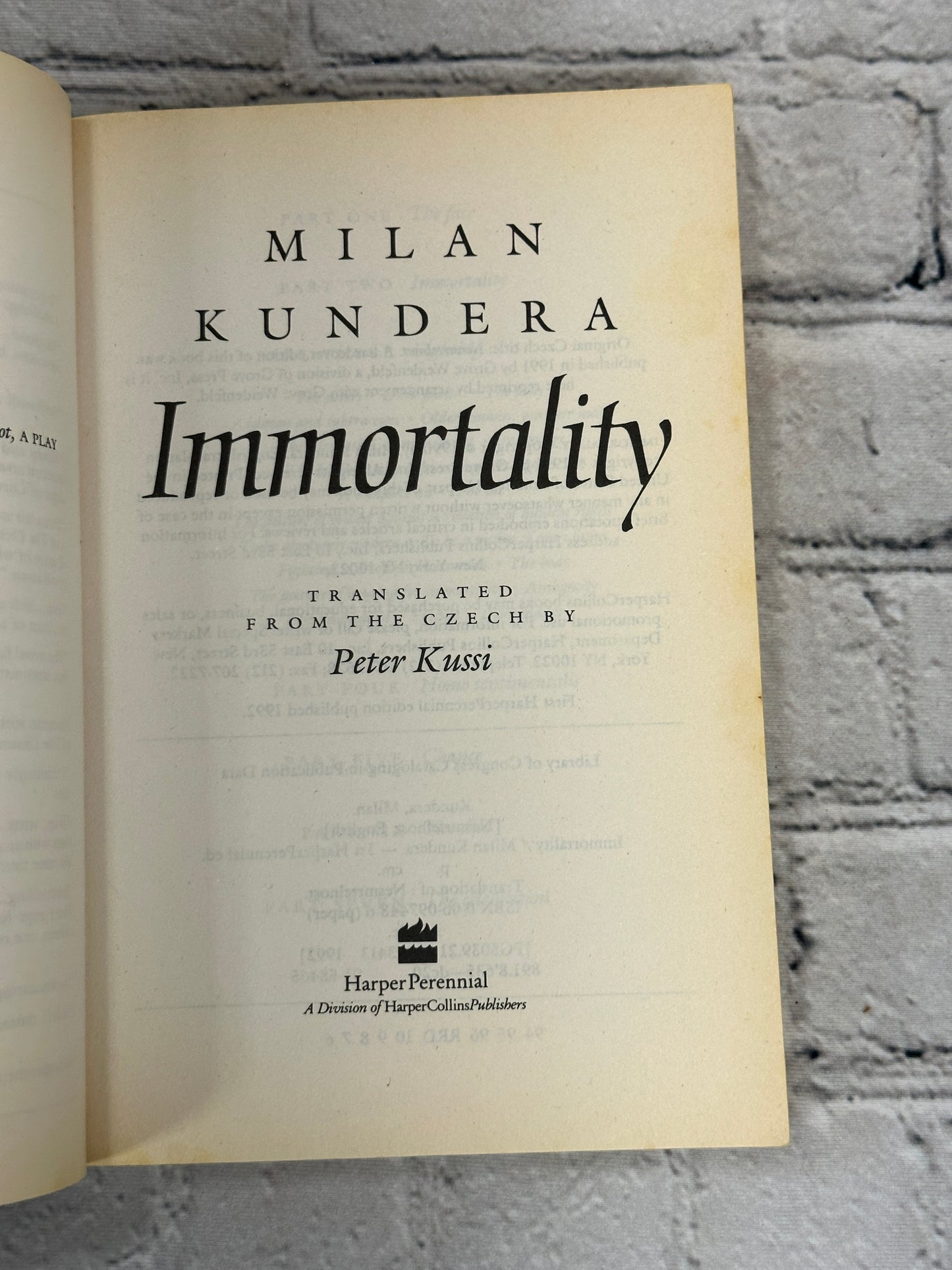 Immortality by Milan Kundera [1992 · First HarperPerennial Edition]