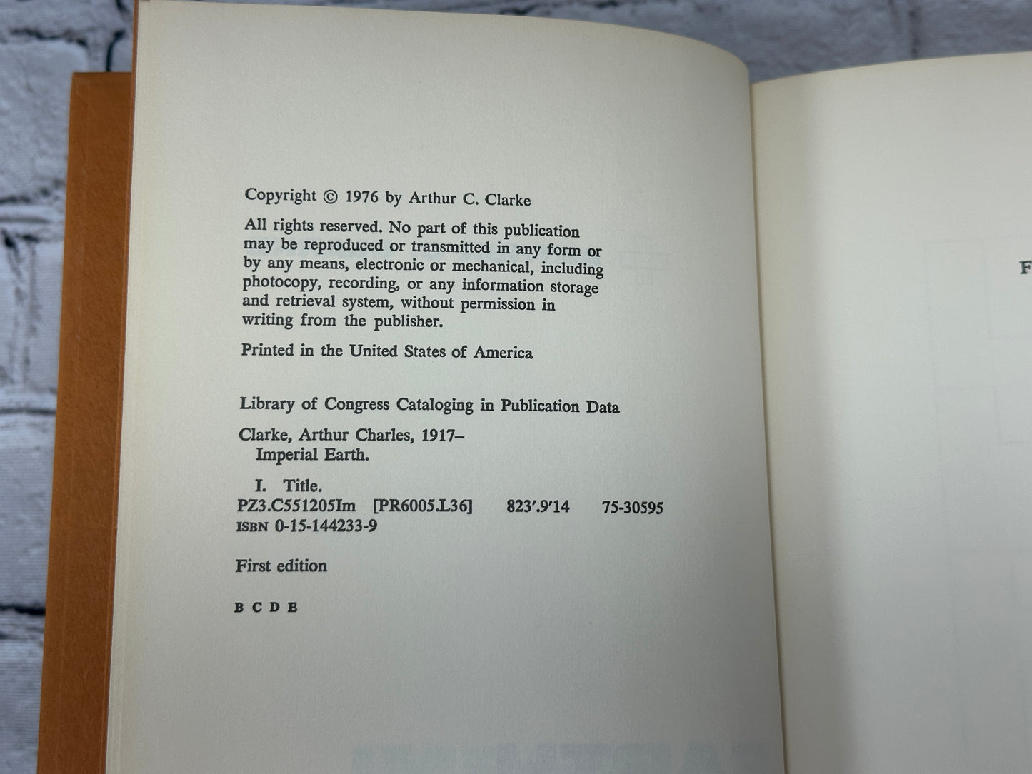 Imperial Earth by Arthur C. Clarke [First Edition · First Print·  1976]