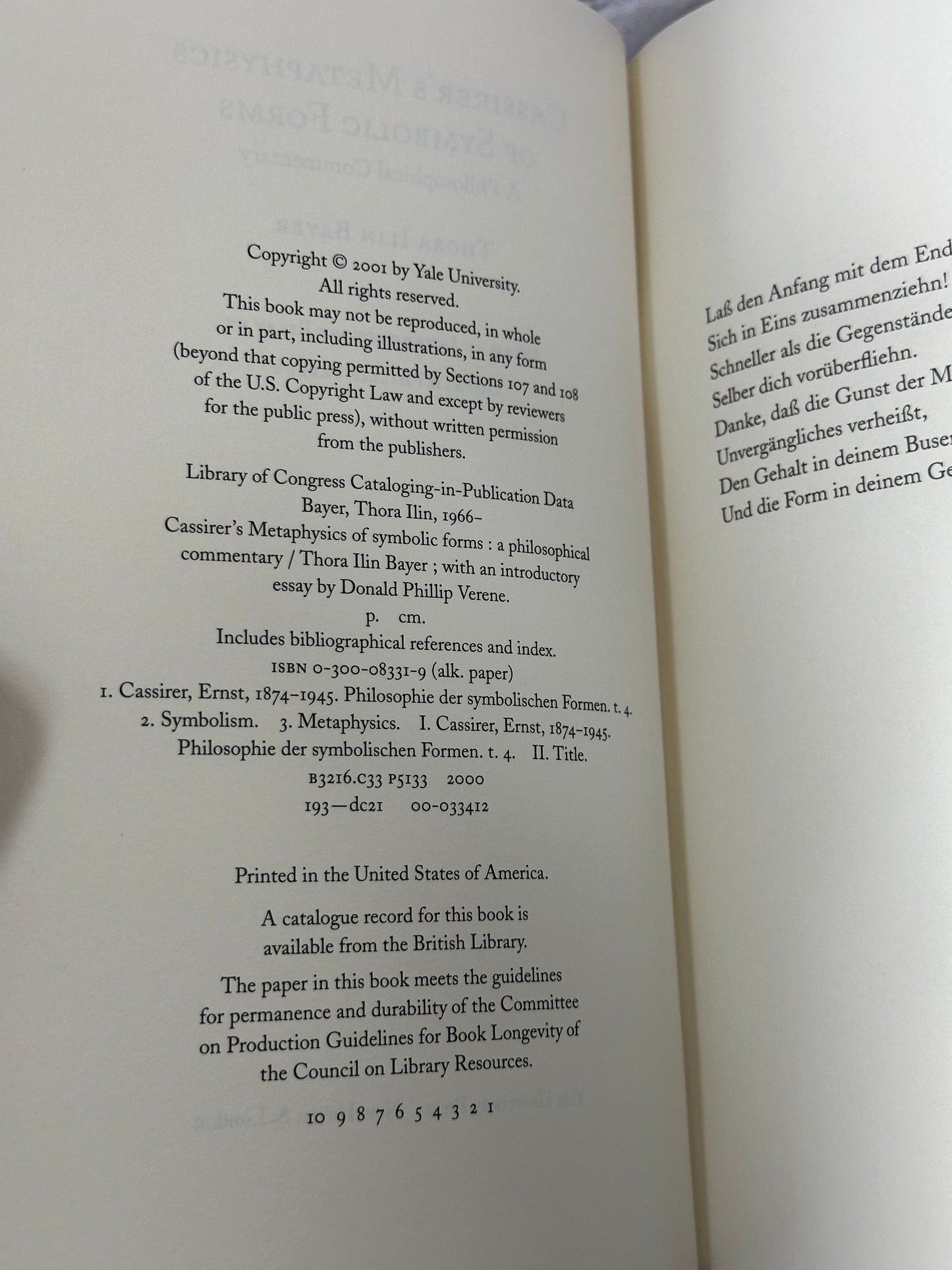 Cassirer`s Metaphysics of Symbolic Forms by Thora Ilin Bayer [1st Print · 2001]