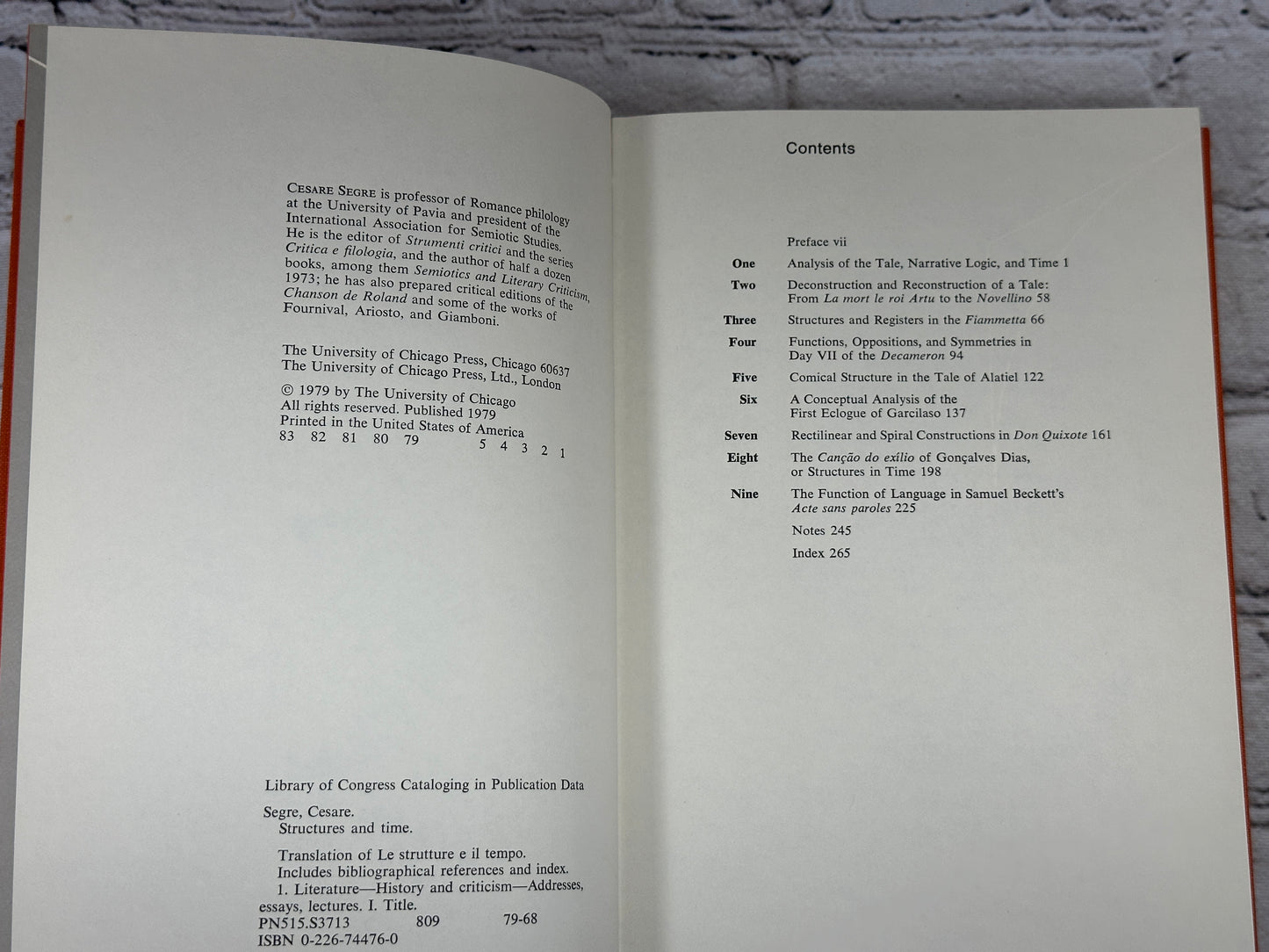 Structures and Time: Narration, Poetry, Models by Cesare Segre [1 Print · 1979]