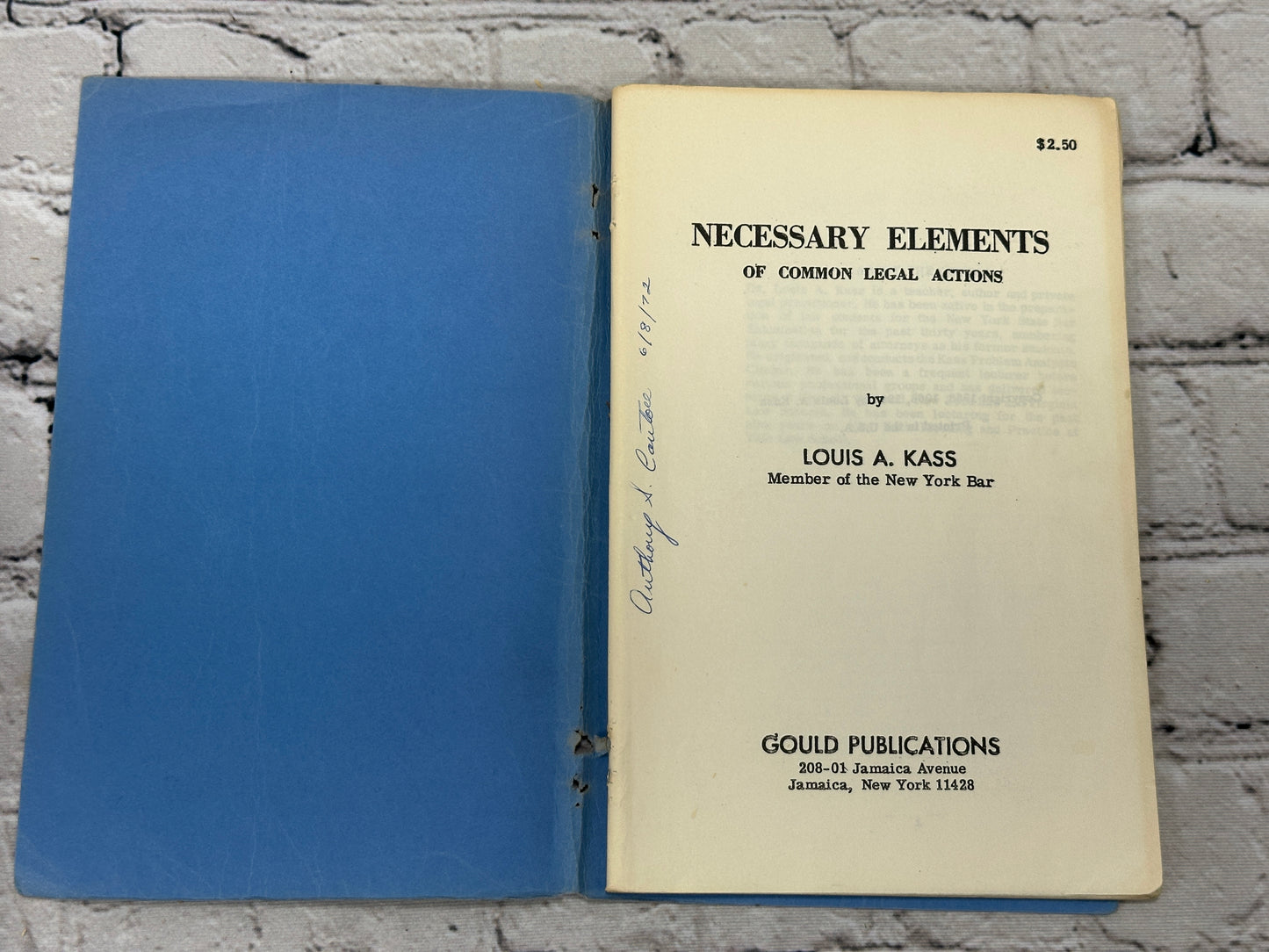 Necessary Elements of Common Legal Actions by Louis A Kass [3rd Ed. · 1967]