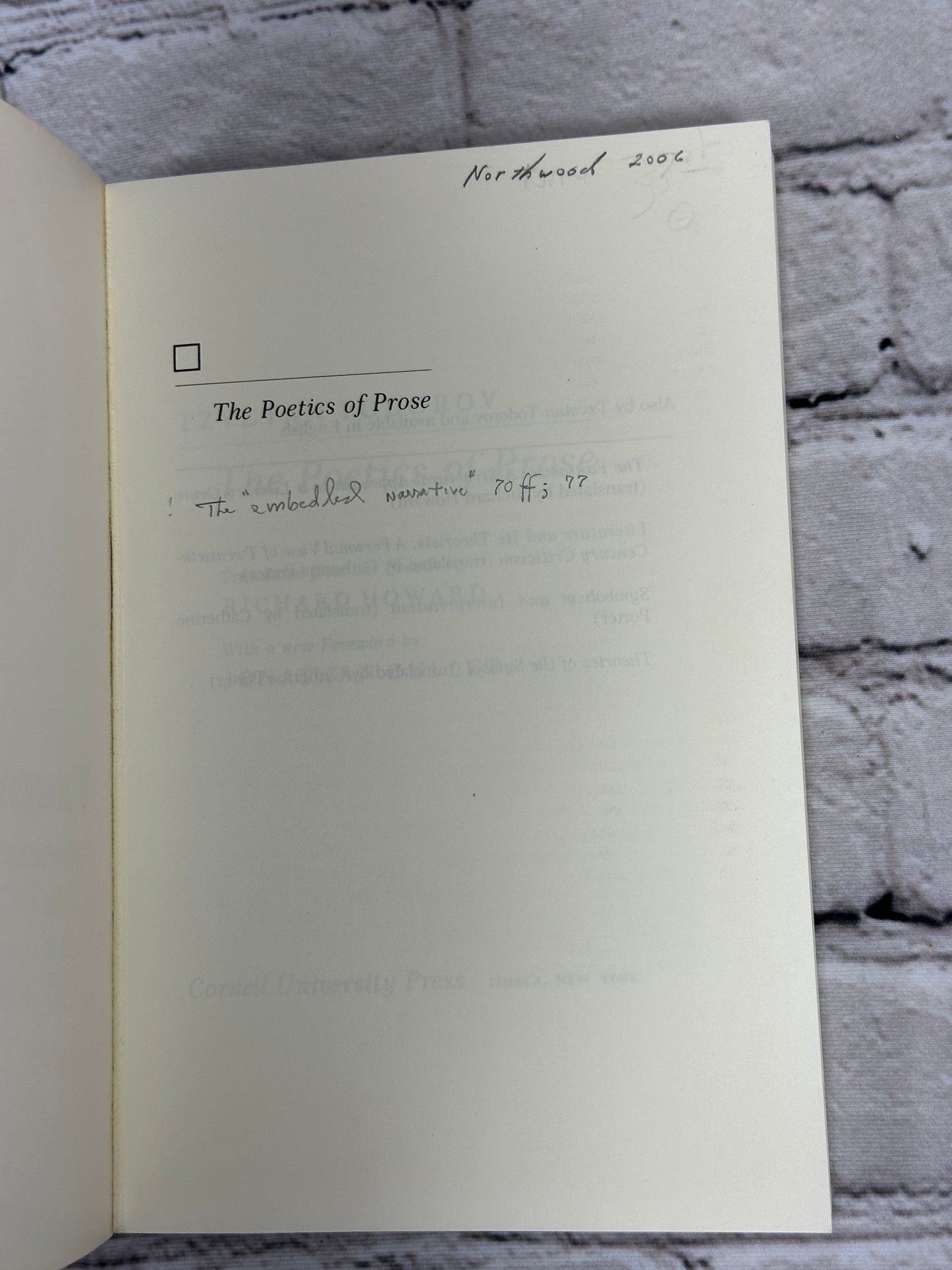 The Poetics of Prose by Tsvetan Todorov [1987]