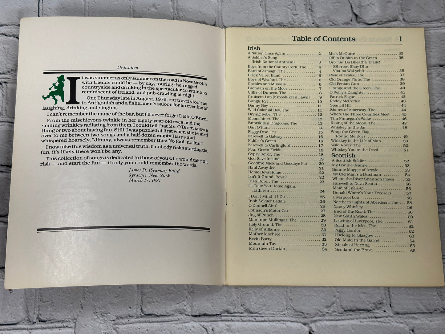 Irish Songs 1981 Collection of Eighty-One Favorites by Coleman's Irish Pub