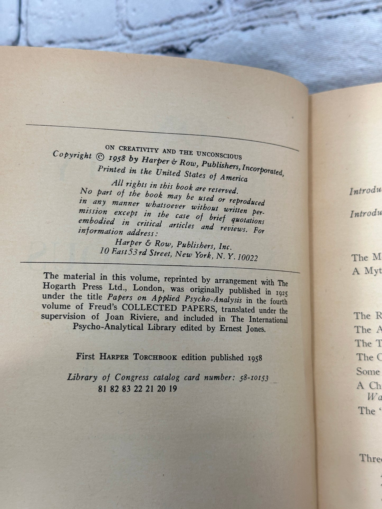 Sigmund Freud On Creativity and the Unconscious [1958]