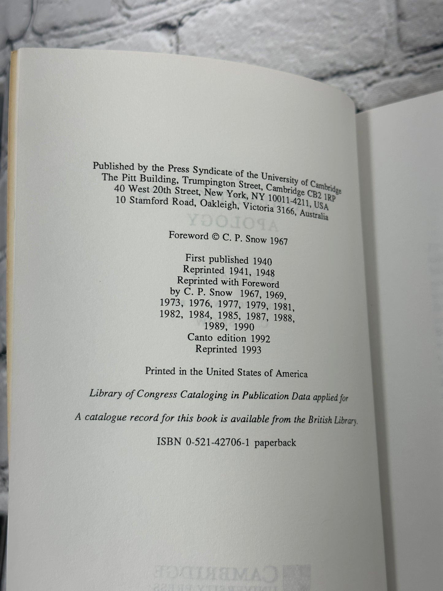 A Mathematician's Apology by G. H. Hardy [1993 · Canto Edition]