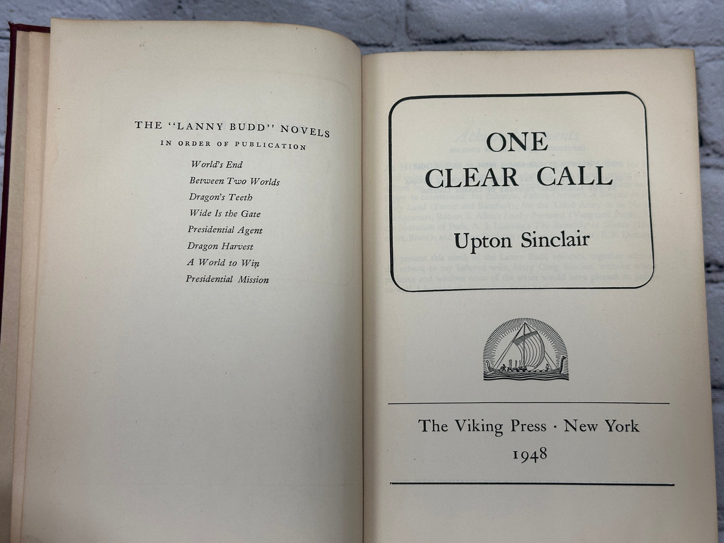 One Clear Call by Upton Sinclair [Viking · 1st Edition · 1948]