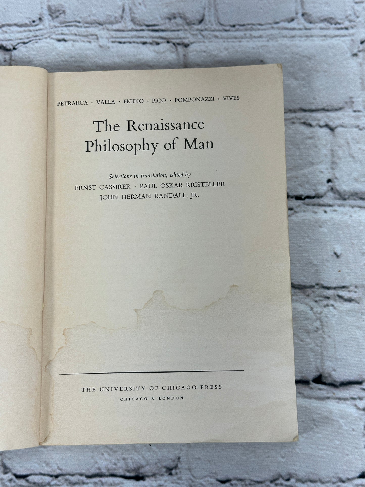 The Rennaissance Philosophy of Man edited by Cassirer, Kriteller & Randall