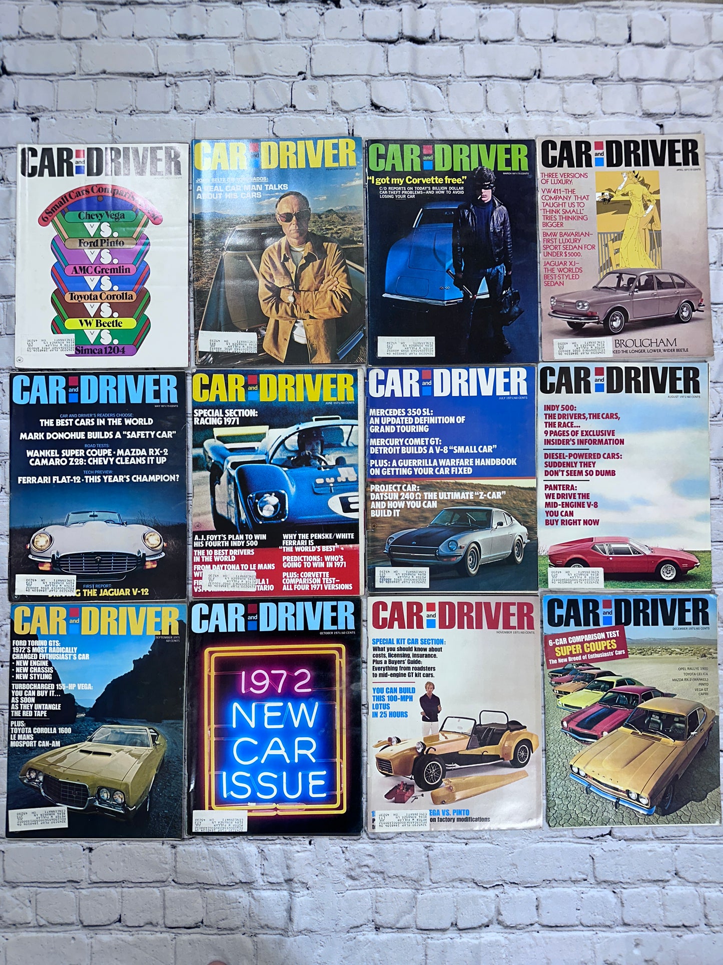 Car and Driver Magazine 1971 [Complete Year Automobile Lot of 12 Issues]