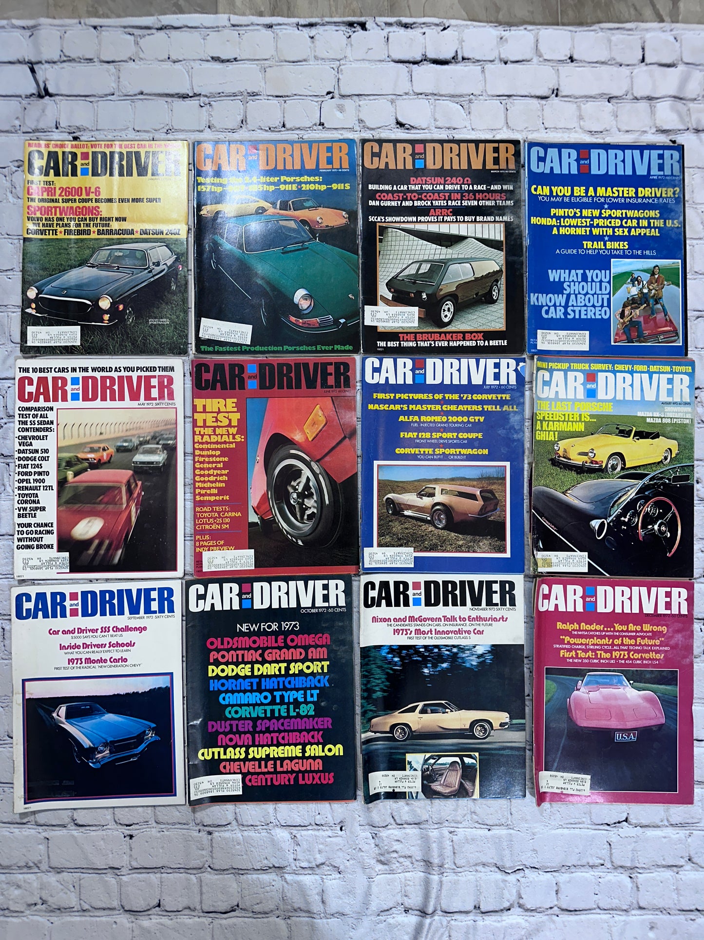 Car and Driver Magazine 1972 [Complete Year Automobile Lot of 12 Issues]