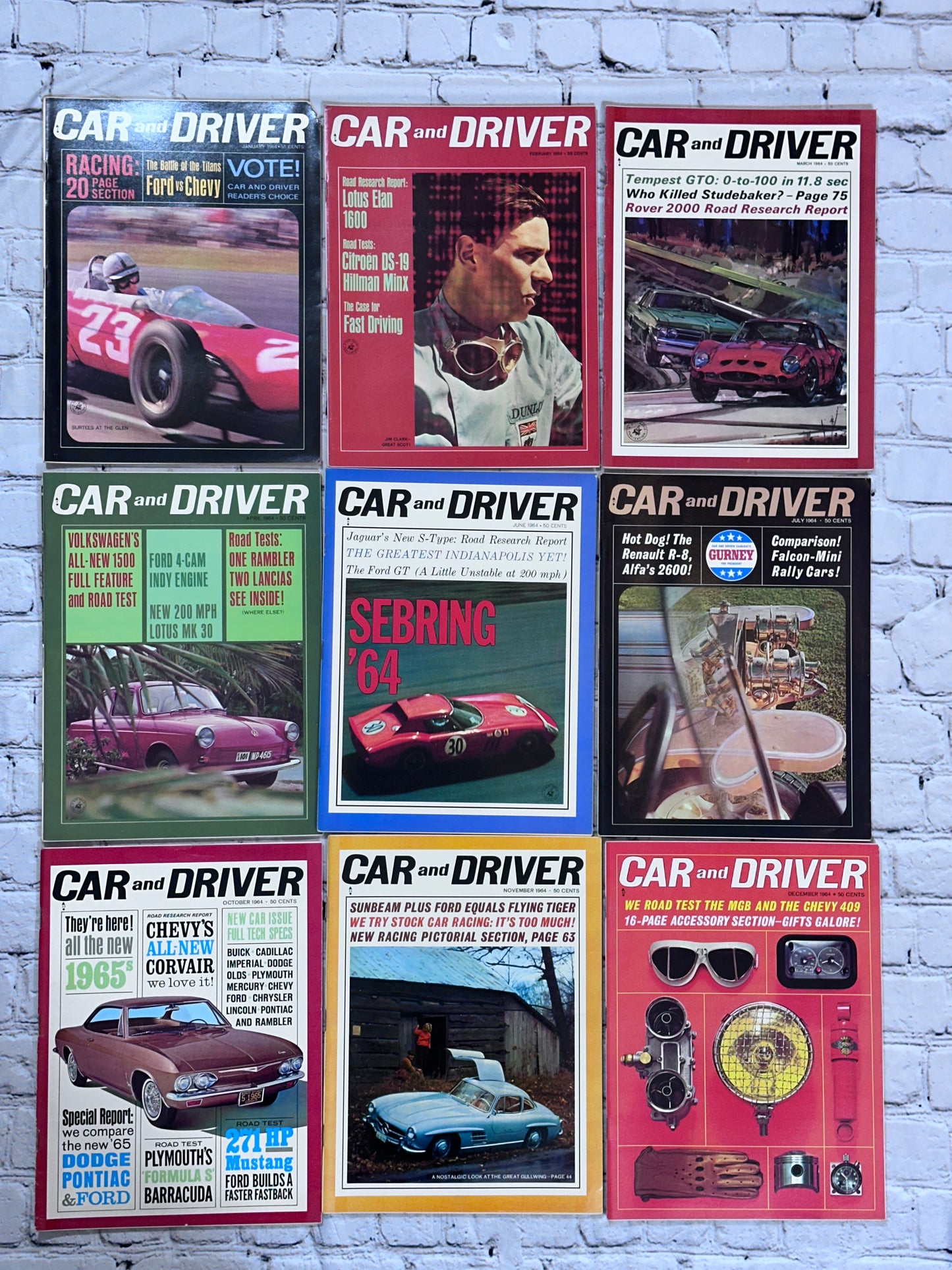 Car and Driver Magazine 1964 [Automobile Lot of 9 Issues]