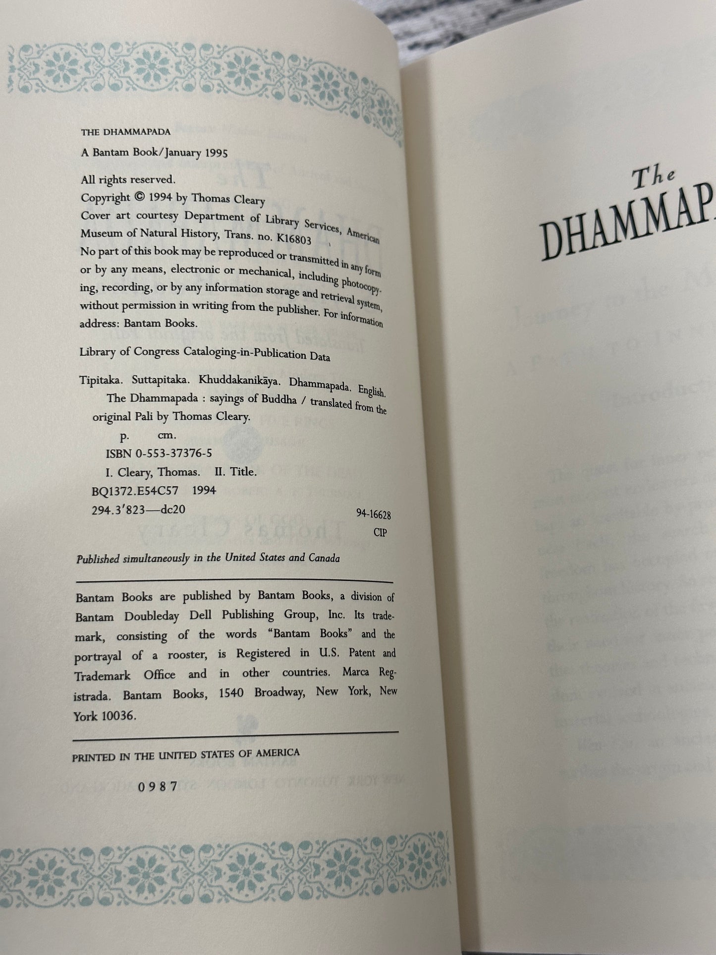 Dhammapada: The Sayings of Buddha by Thomas Cleary [1995]