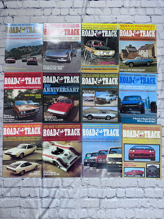 Road & Track Magazine 1972 Complete Year [Lot of 12 Issues]