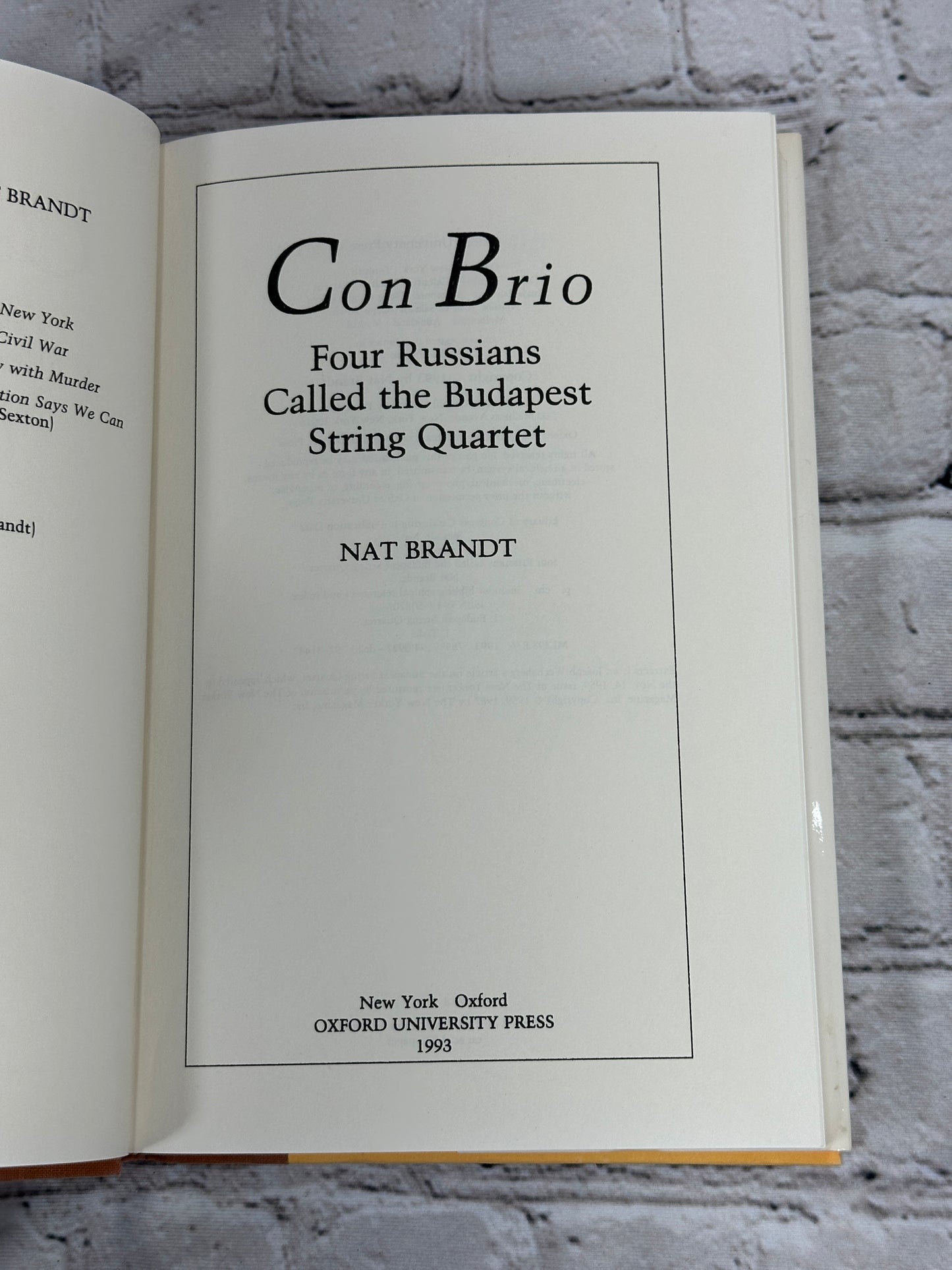 Con Brio: Budapest String Quartet by Nat Brandt [1st Print · 1993]