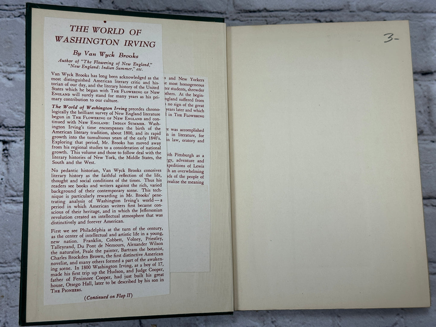 The World Of Washington Irving By Van Wyck Brooks [1944]