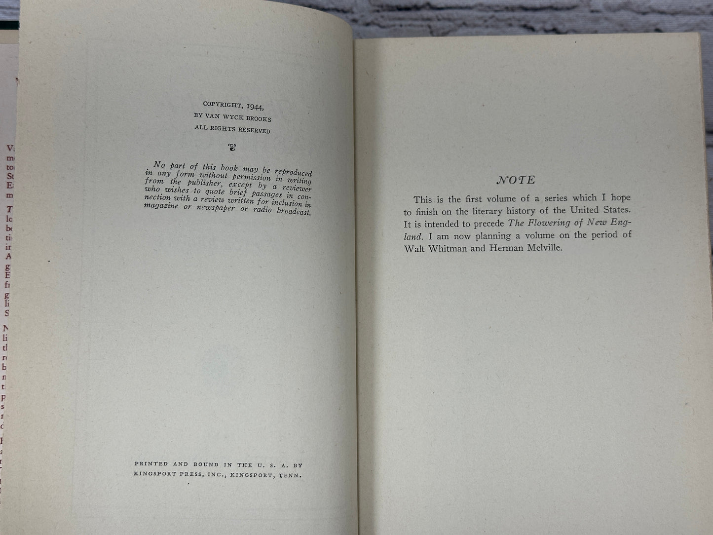 The World Of Washington Irving By Van Wyck Brooks [1944]