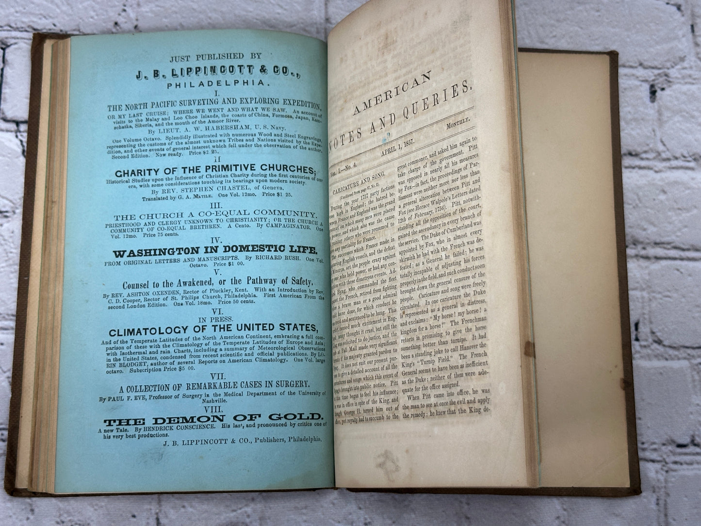 American Notes and Queries By W. Brotherhead Vol I. Jan. 1, 1857 No. 1