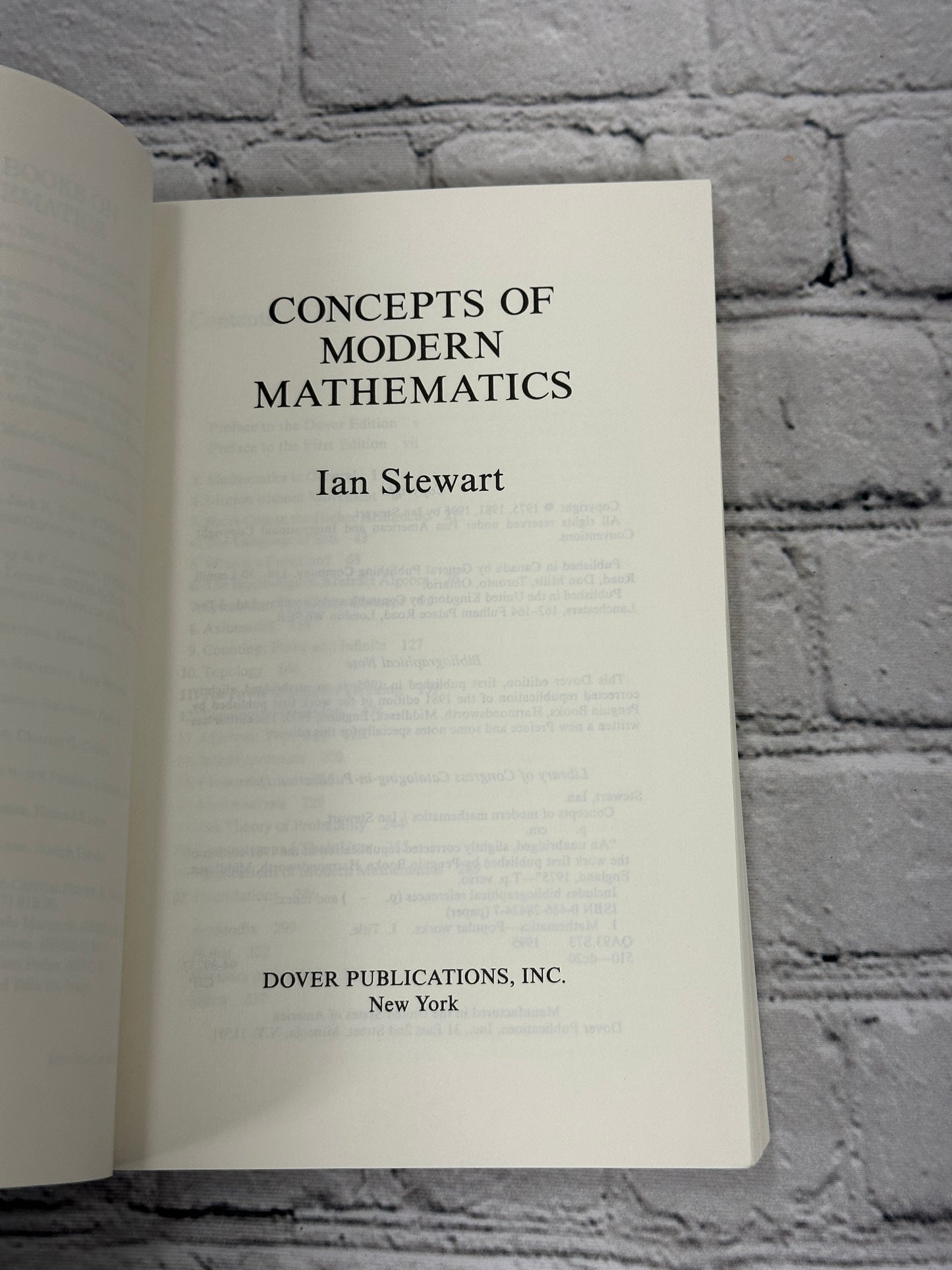 Concepts of Modern Mathematics by Ian Stewart [1995]