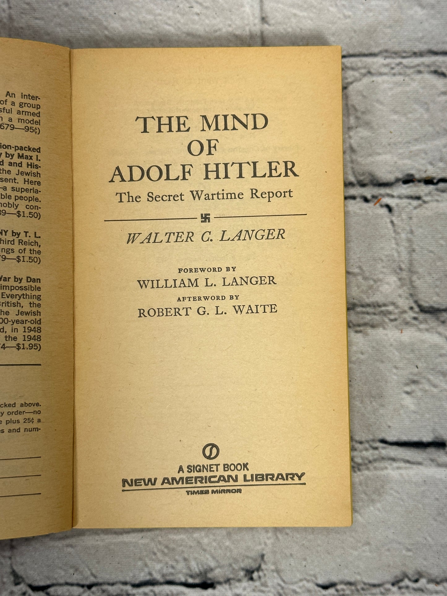 The Mind of Adolf Hitler: The Secret Wartime Report by Walter Langer [1973 · Signet Classics]