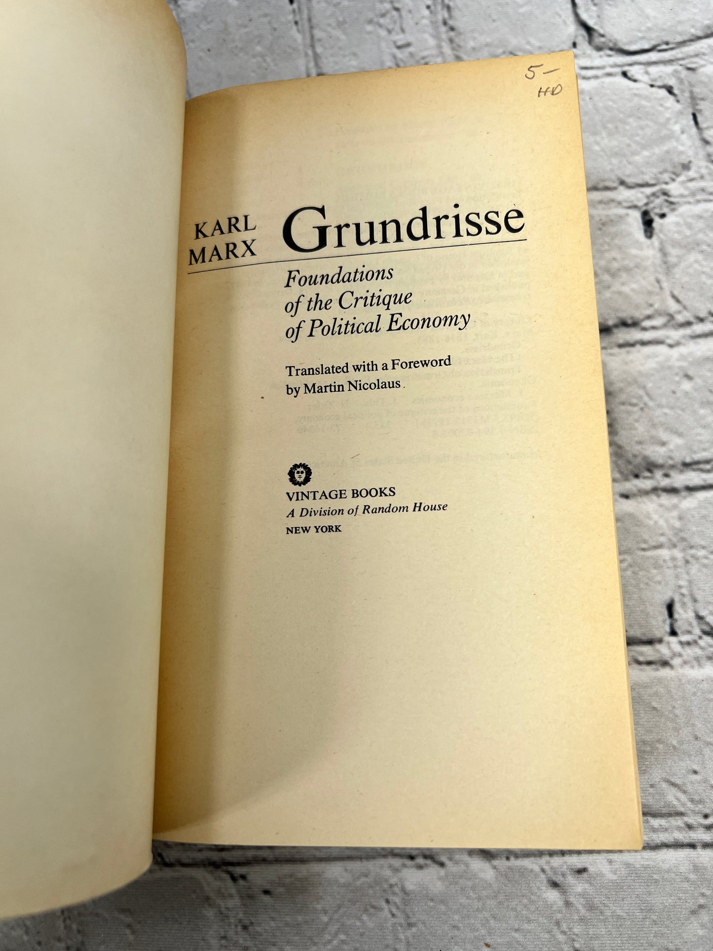 Karl Marx Grundrisse Foundations of Critique of Political Economy 1st Vintage Ed