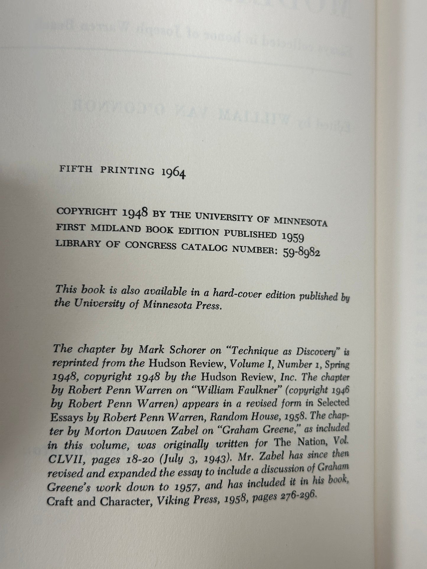 Forms of Modern Fiction edited by William Van O'Conner [1964]