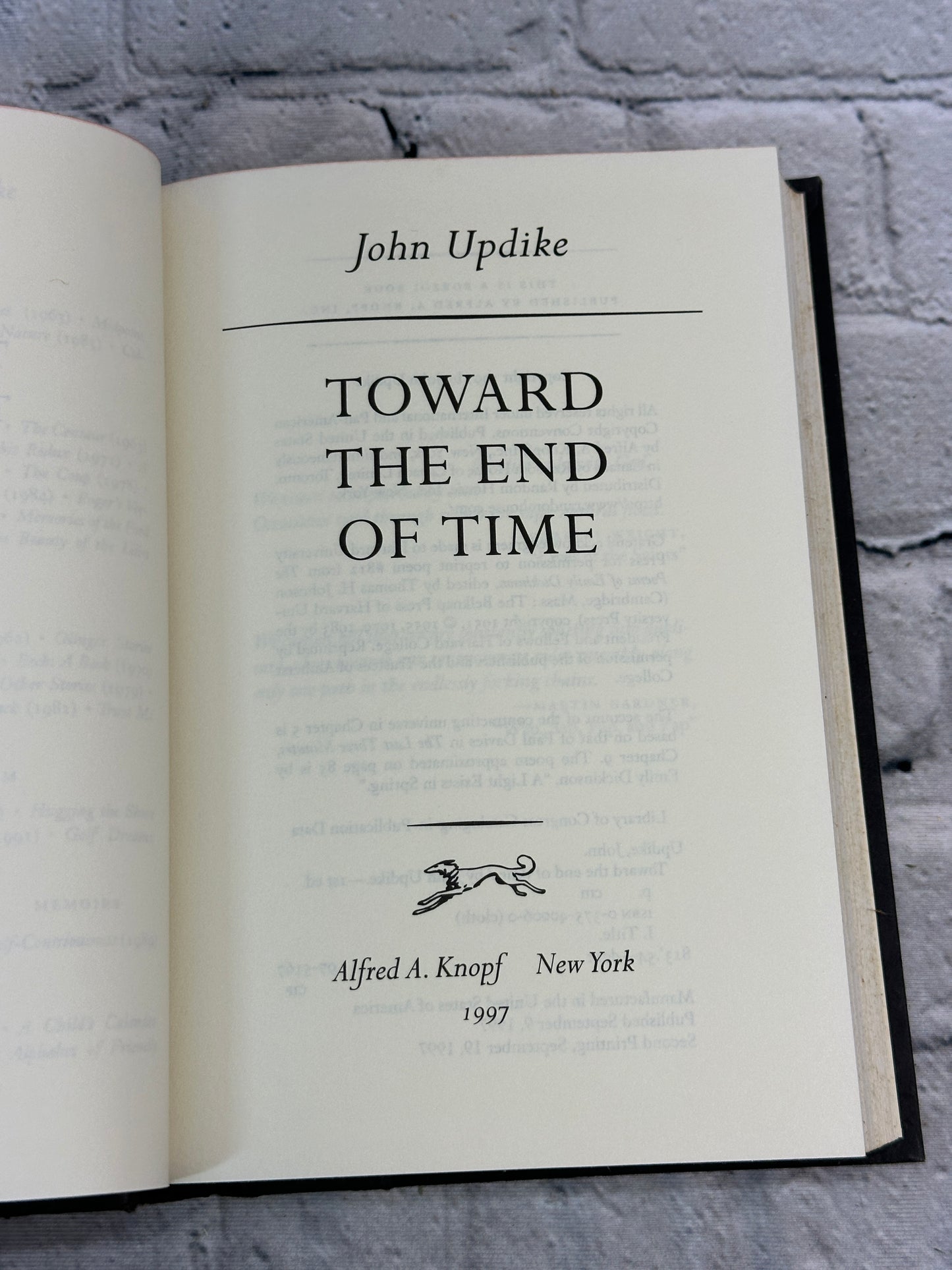 Toward the End of Time by John Updike [1997 · First Edition · Book of the Month]