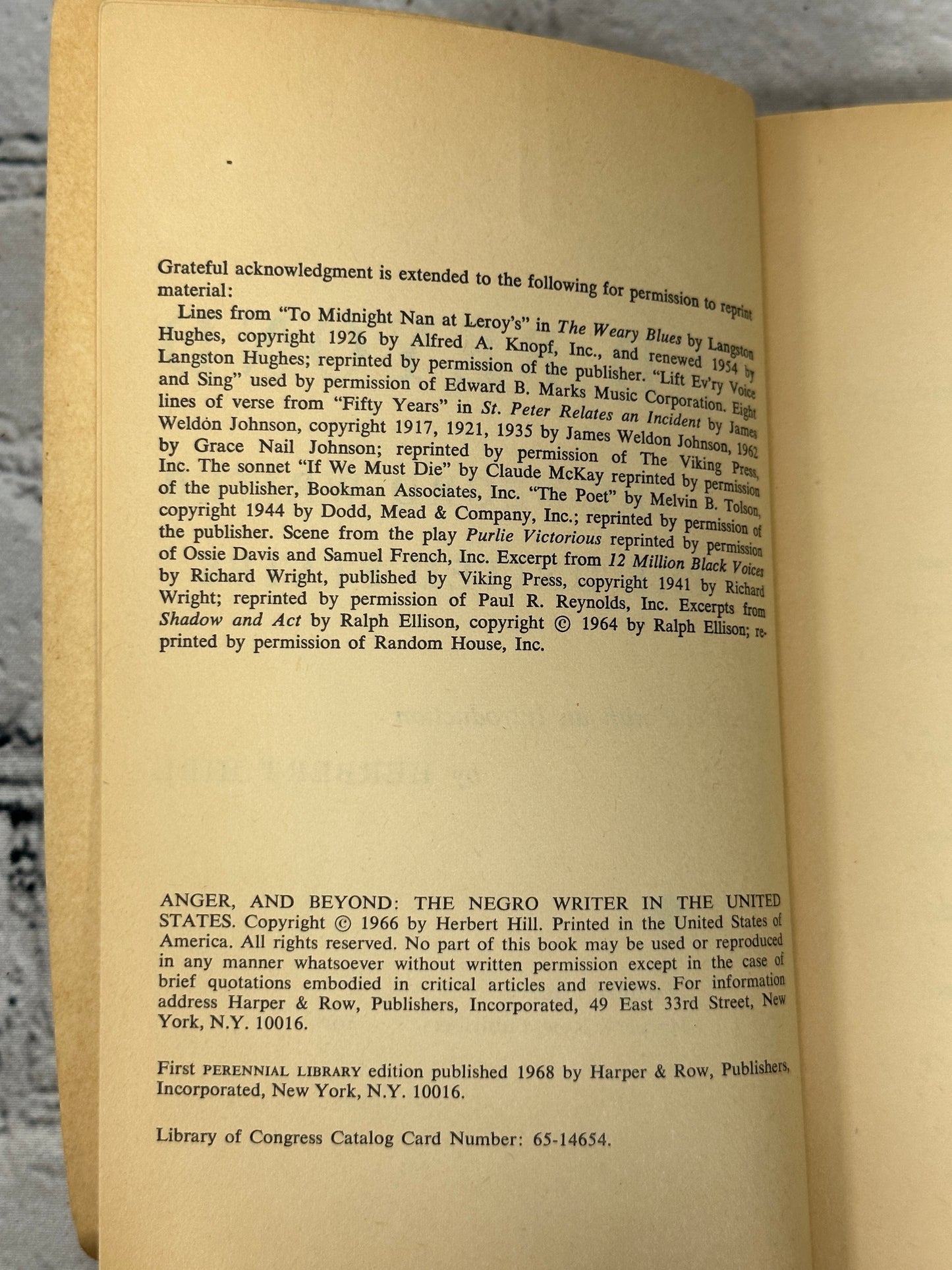 Anger, And Beyond  The Negro Writer in The United States by Herbert Hill [1968]