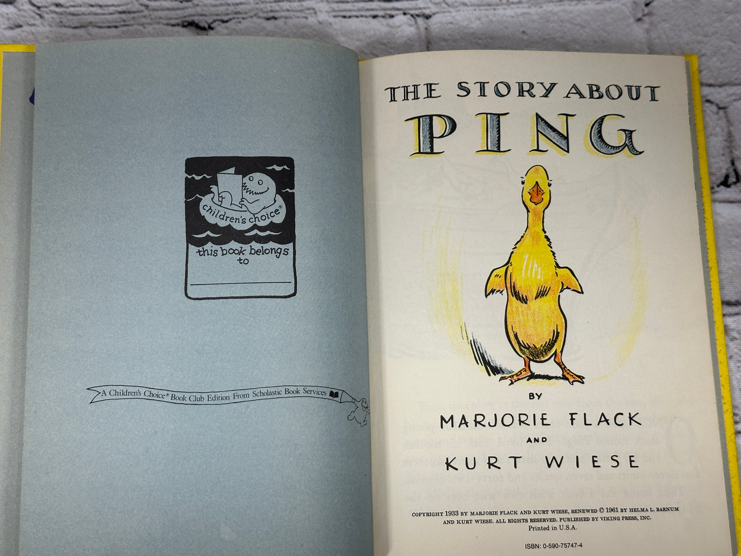 The Story About Ping By Marjorie Flack [Childrens Choice Book Club · 1961]