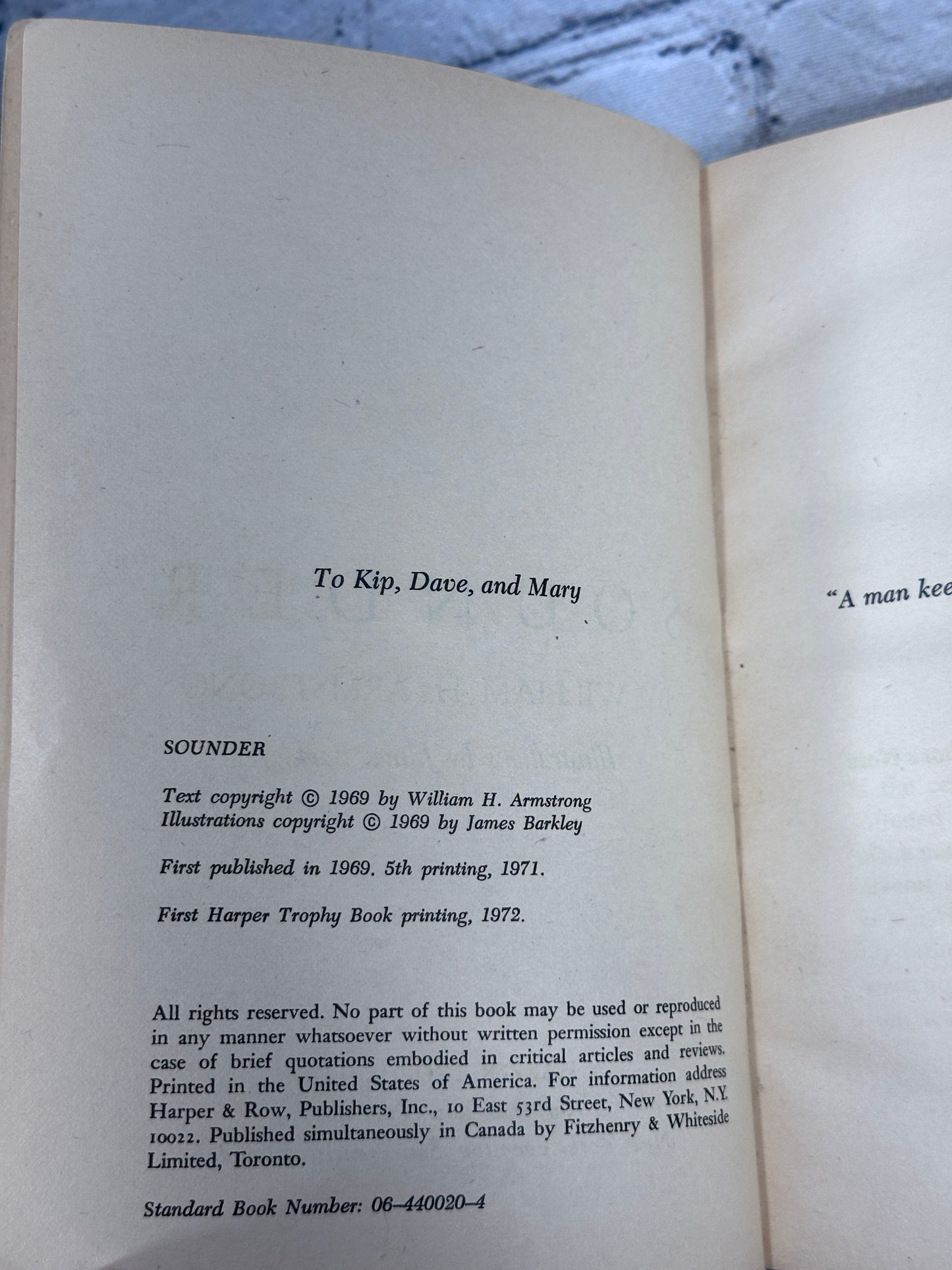 Sounder by William H. Armstrong [1st Harper Trophy Book · 1972]