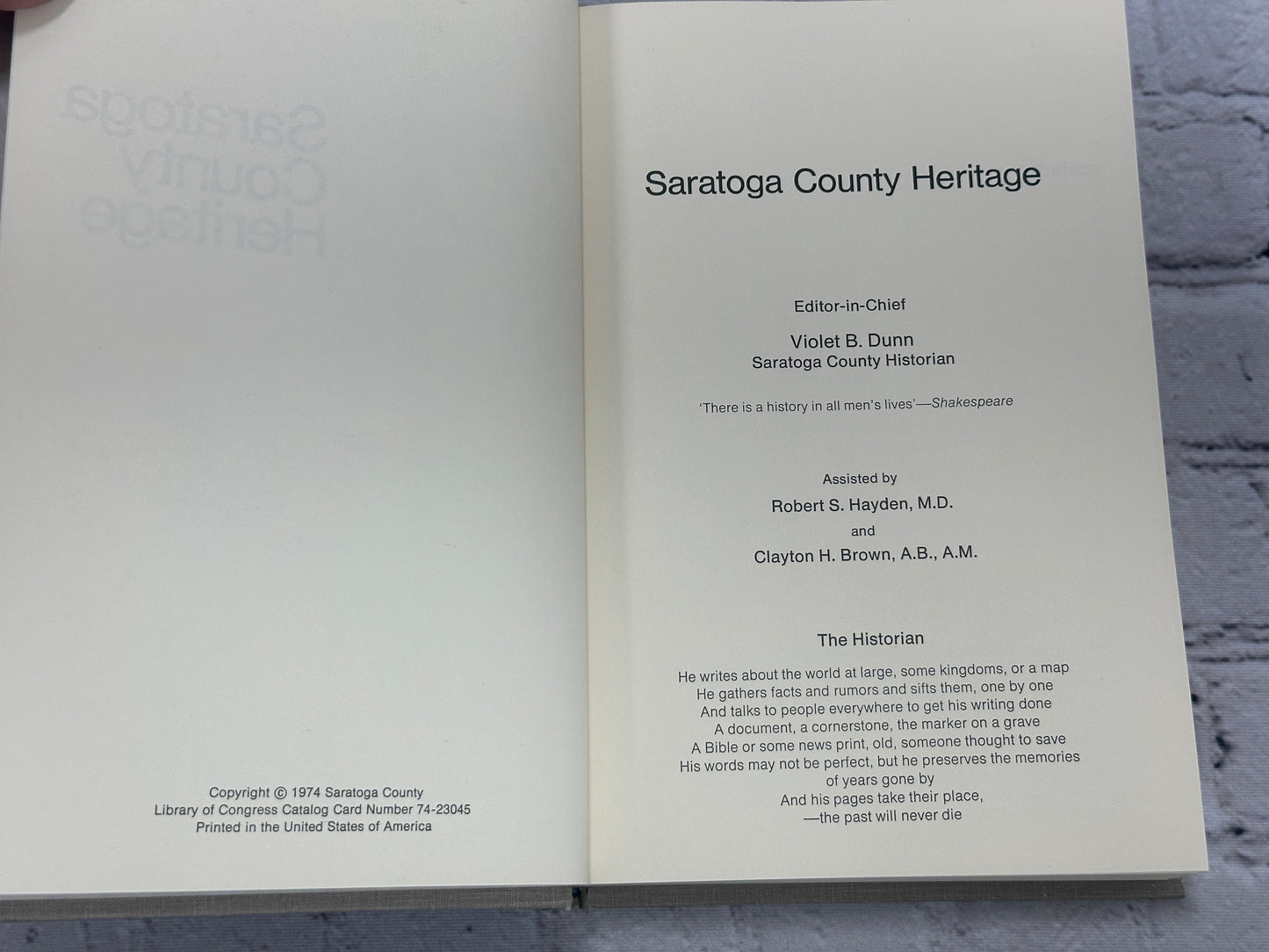 Saratoga County Heritage edited by Violet B. Dunn [1974]