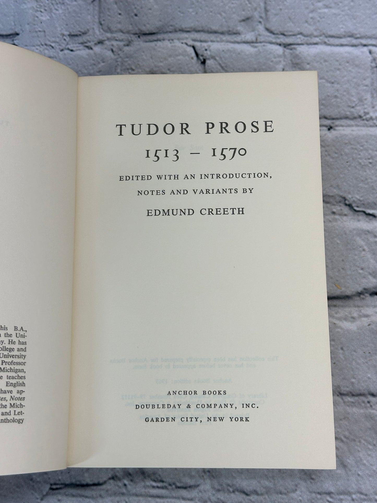 Tudor Prose 1513-1570 Edited by Edmund Creeth [1969 · First Edition]