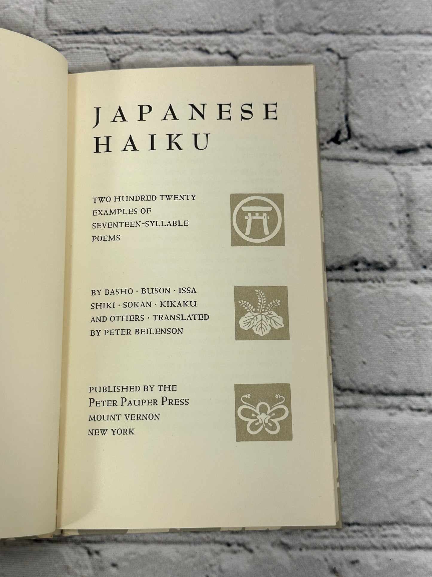 Japanese Haiku: Two Hundred and Twenty Examples..Translated by Beilenson [1956]