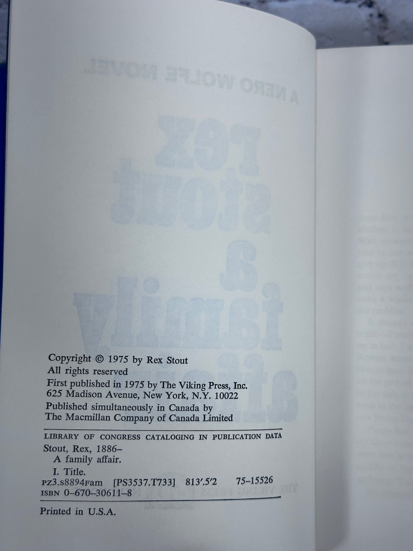 A Family Affair: A Nero Wolfe Novel by Rex Stout Hardcover [1st Edition · 1975]