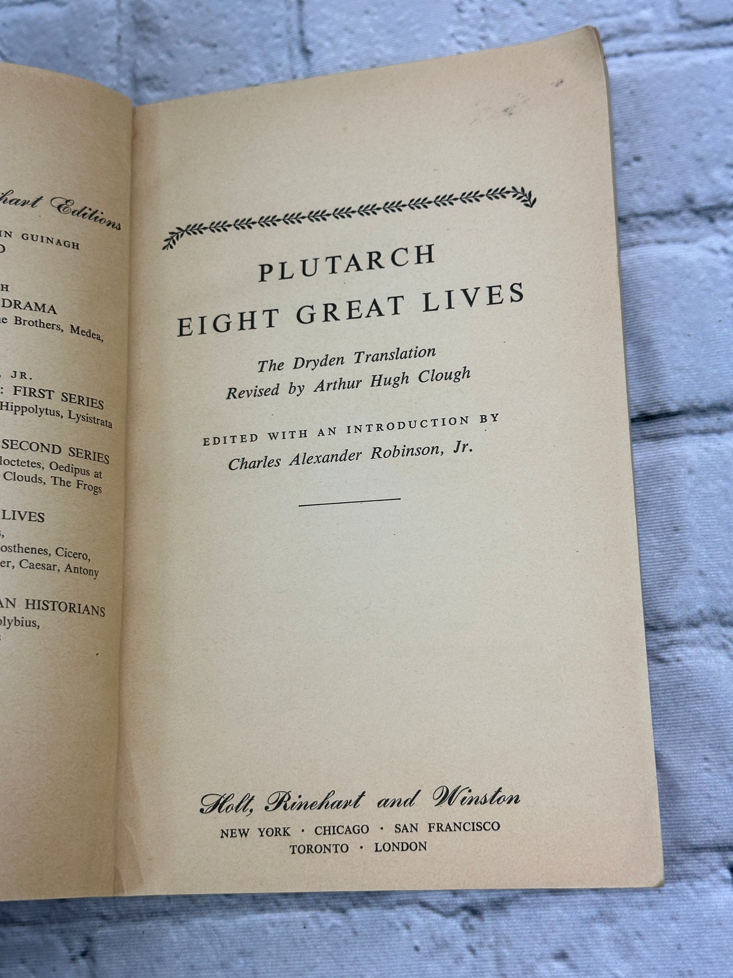 Plutarch: Eight Great Lives by C.A. Robinson Jr. [1960]