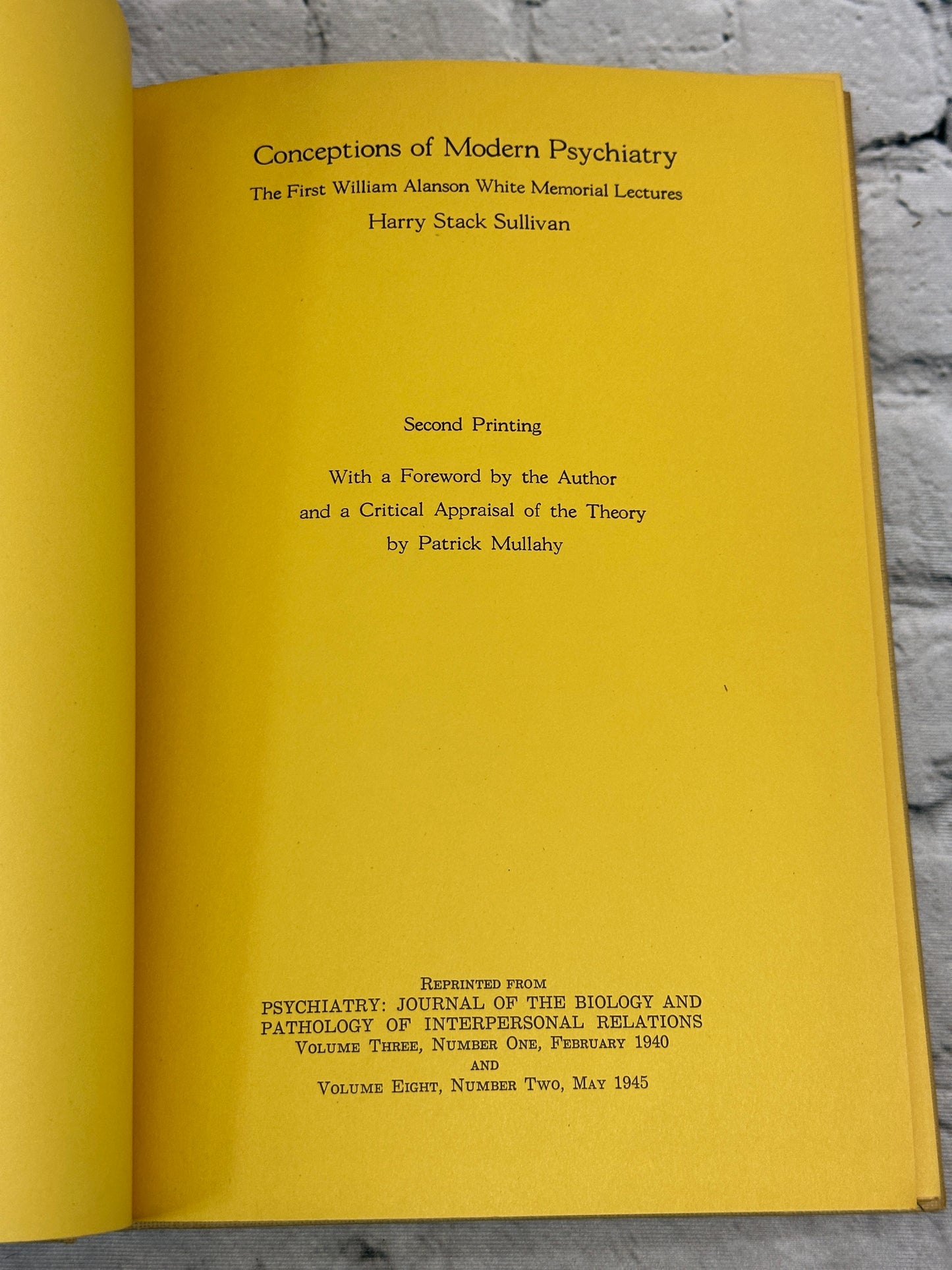 Conceptions Of Modern Psychiatry By Harry Stack Sullivan[1945 · Second Printing]