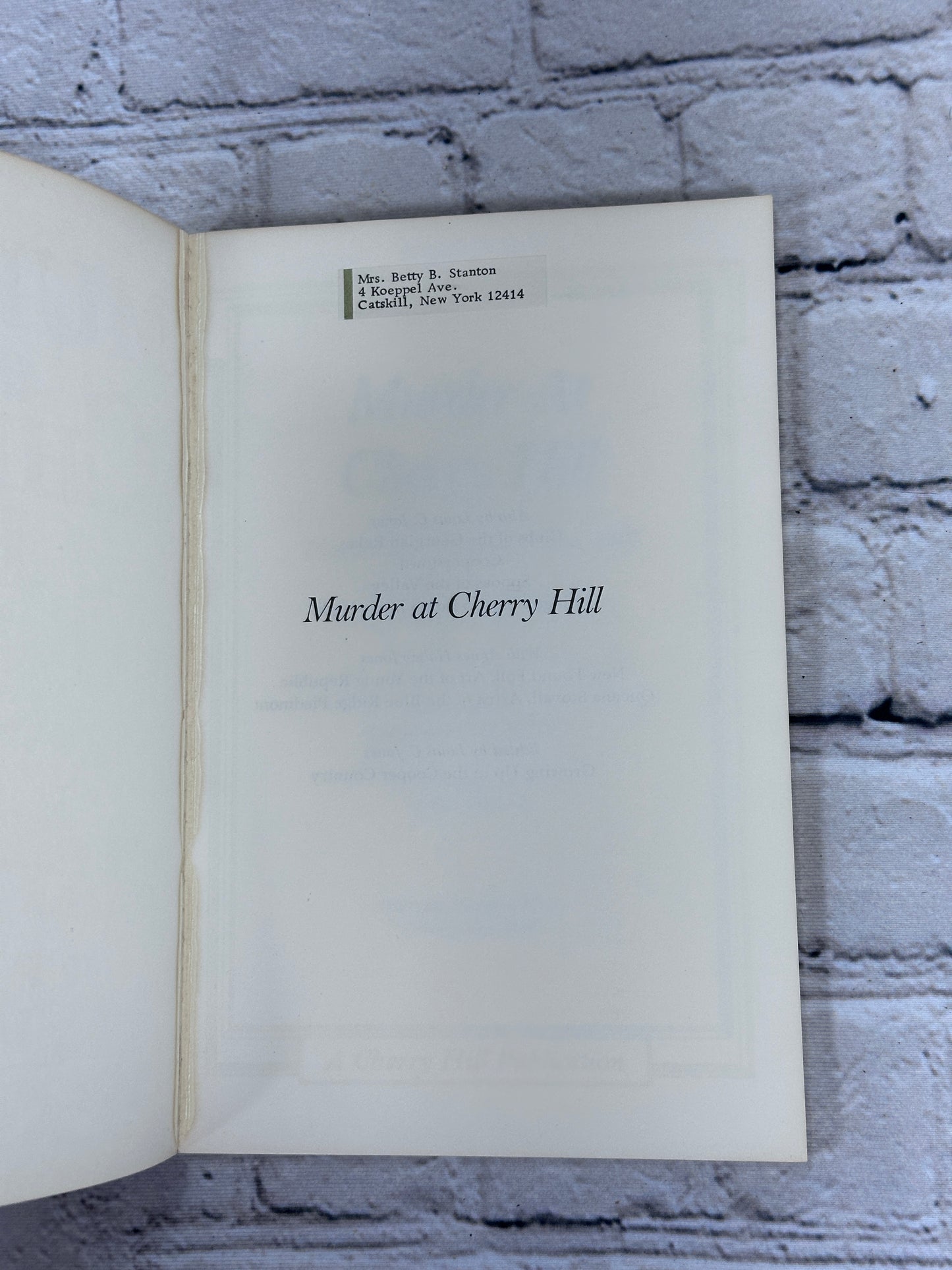 Murder at Cherry Hill The Strang Whipple Case 1827 By Louis C. Jones [1982]