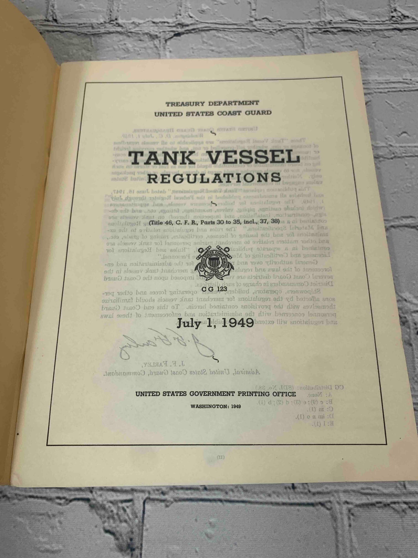 Tank Vessel Regulations CG 123 (July 1, 1949)