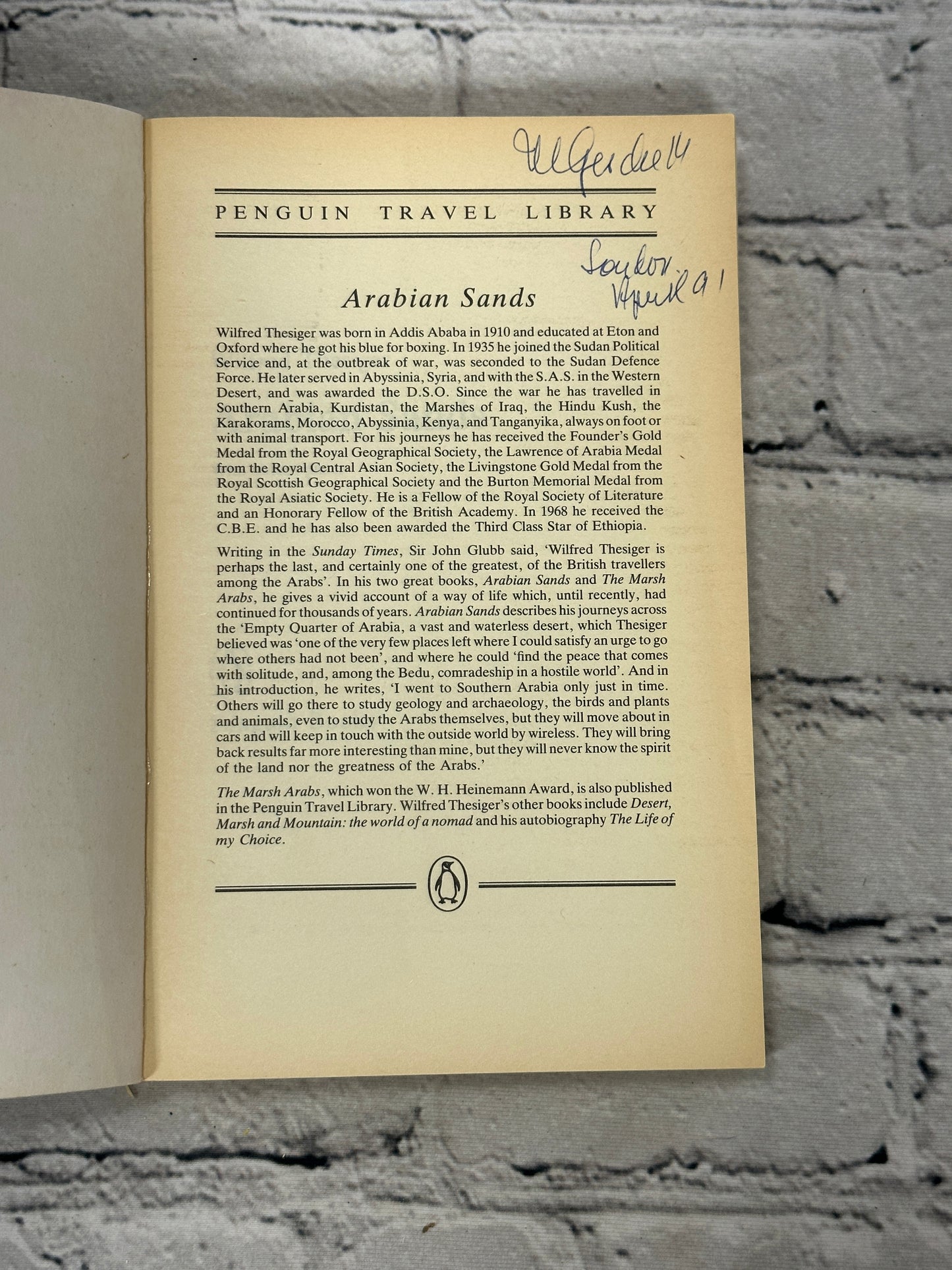 Arabian Sands By Wilfred Thesiger [1984]