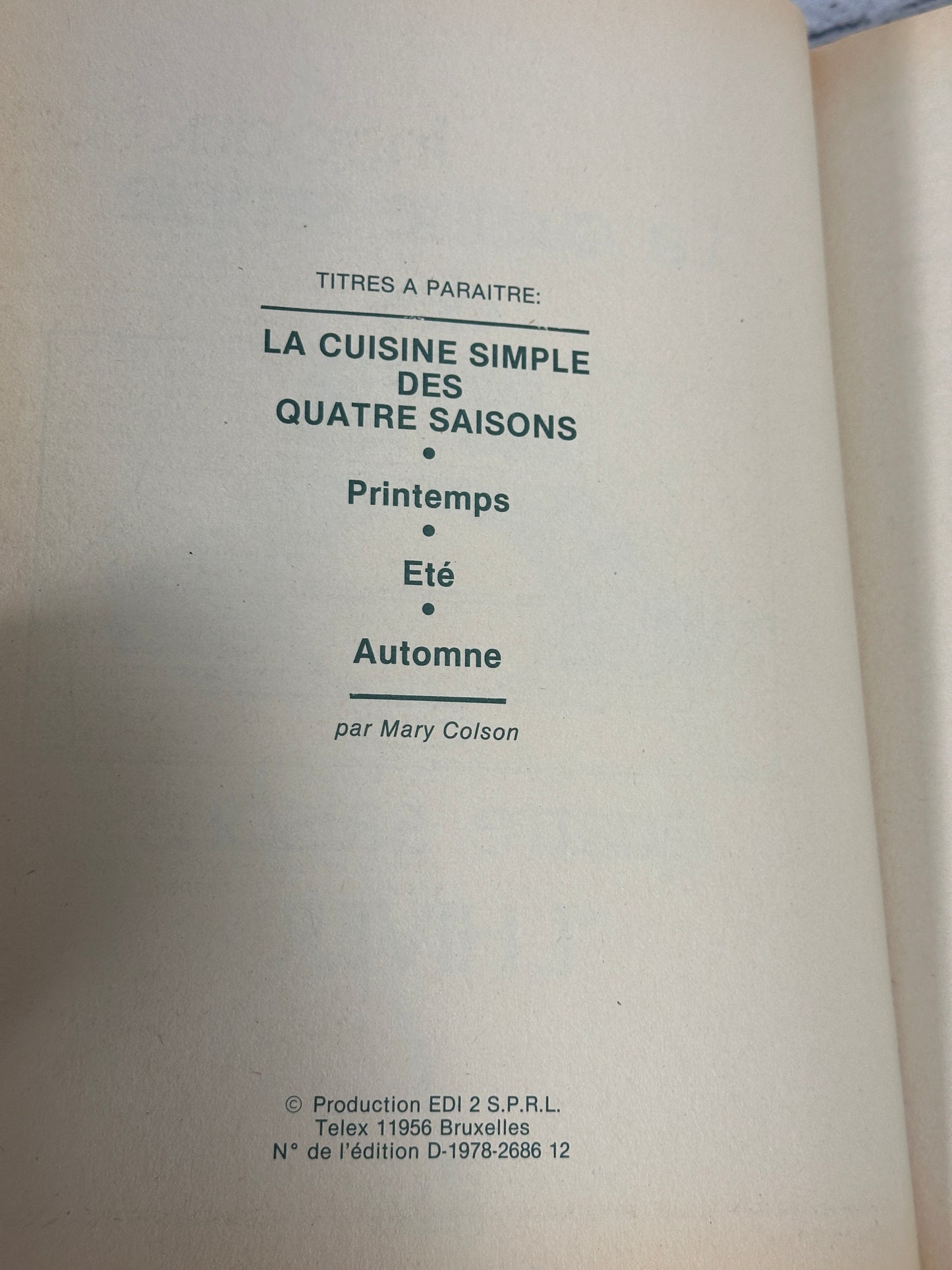 La cuisine simple des quatre saisons L'Hiver Mary Colson [Libelle · French · 1978]