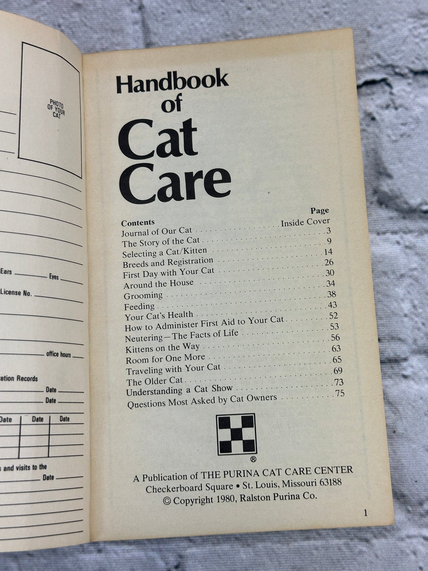 Handbook of Cat Care by The Purina Cat Care Center [1980]