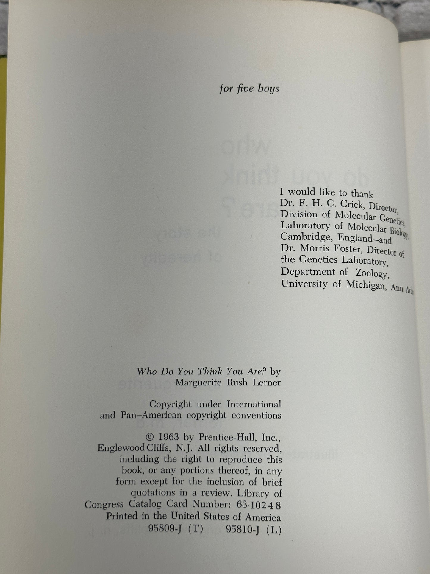 Who Do You Think You Are? The Story of Heredity by Marguerite Lerner [1st Edition · 1963]