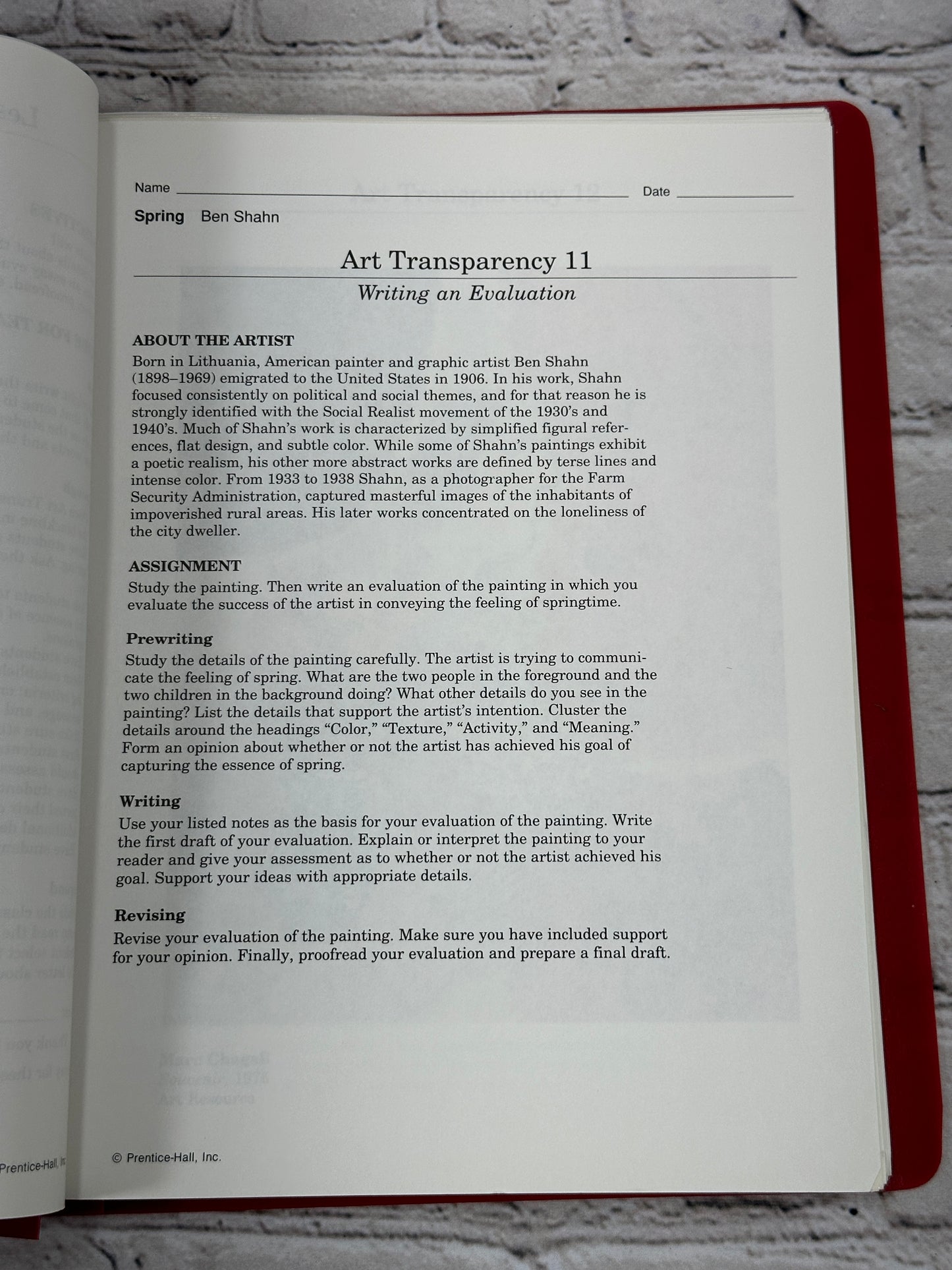 Lesson Plan for Art Transparency [Prentice Hall Inc. · No Stated Date]