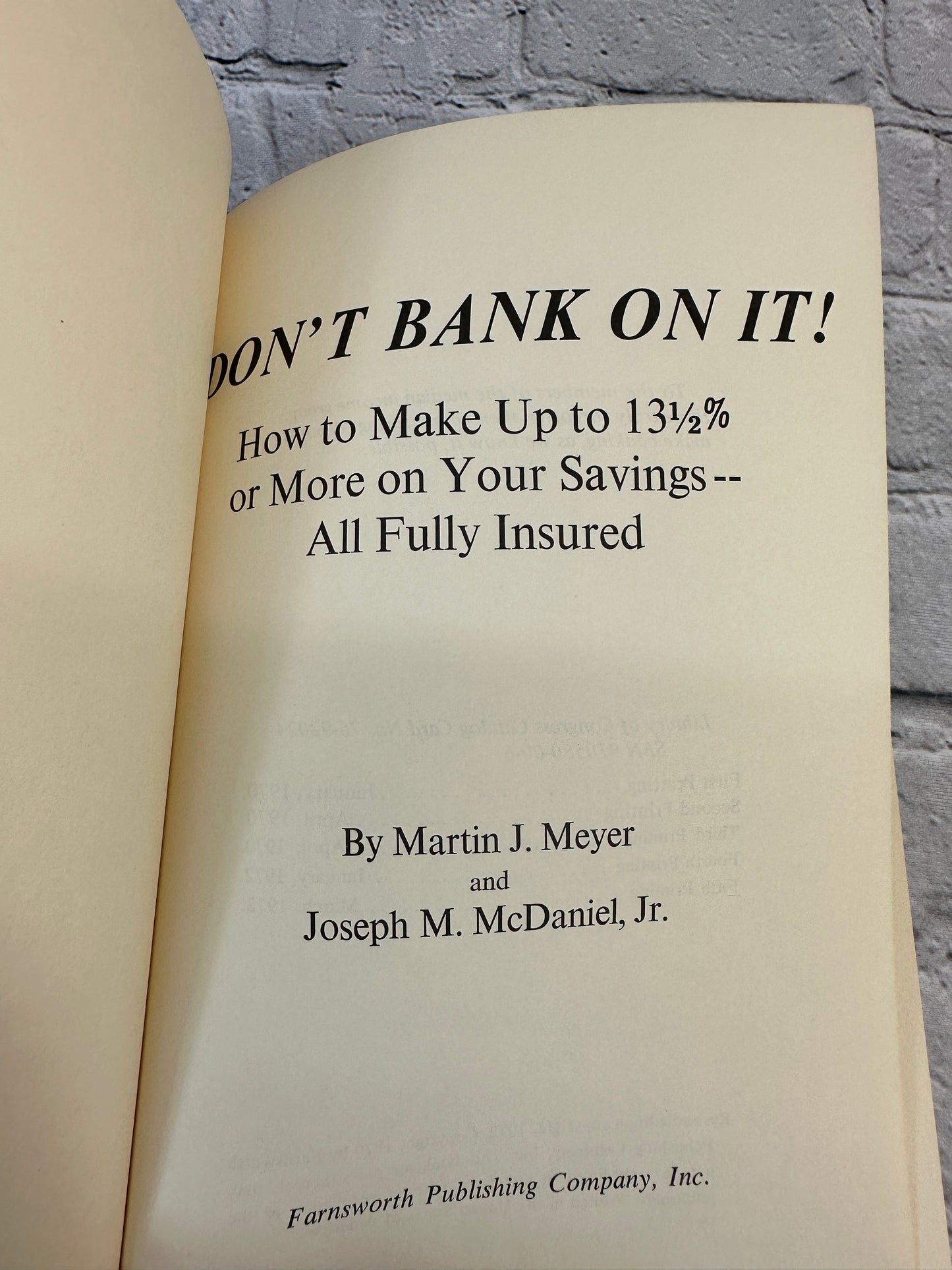 Don't Bank on It! by Martin J Meyer & Joseph M McDaniel [1972 · 1st Edition]