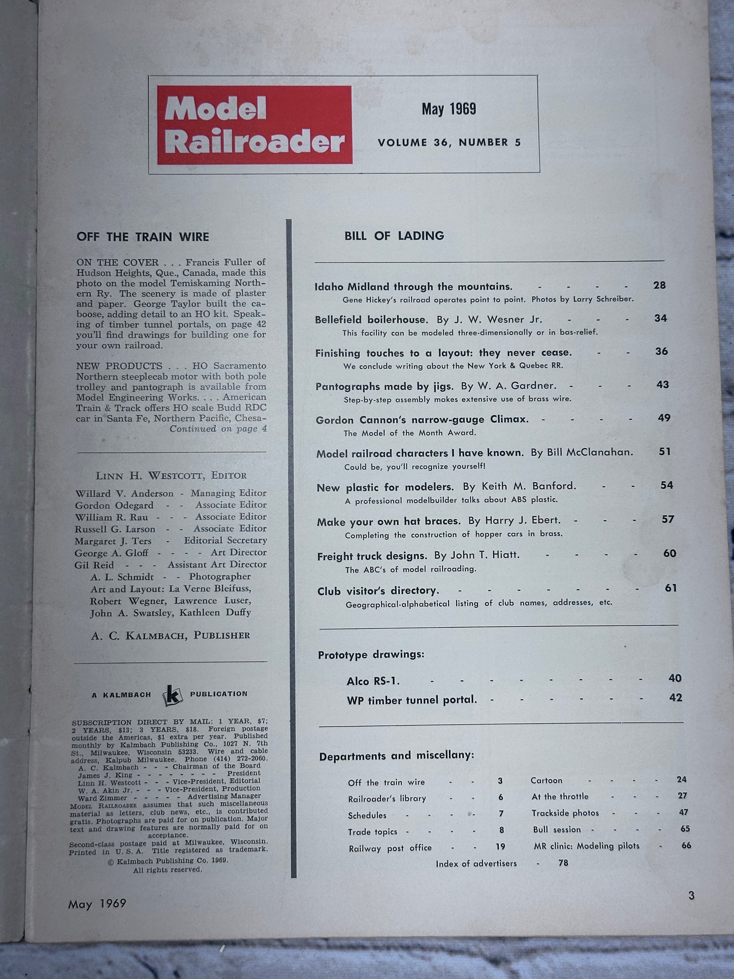 Model Railroader Alco RS-1 diesel locomotive drawings [Vo. 36, No. 5 · May 1969]