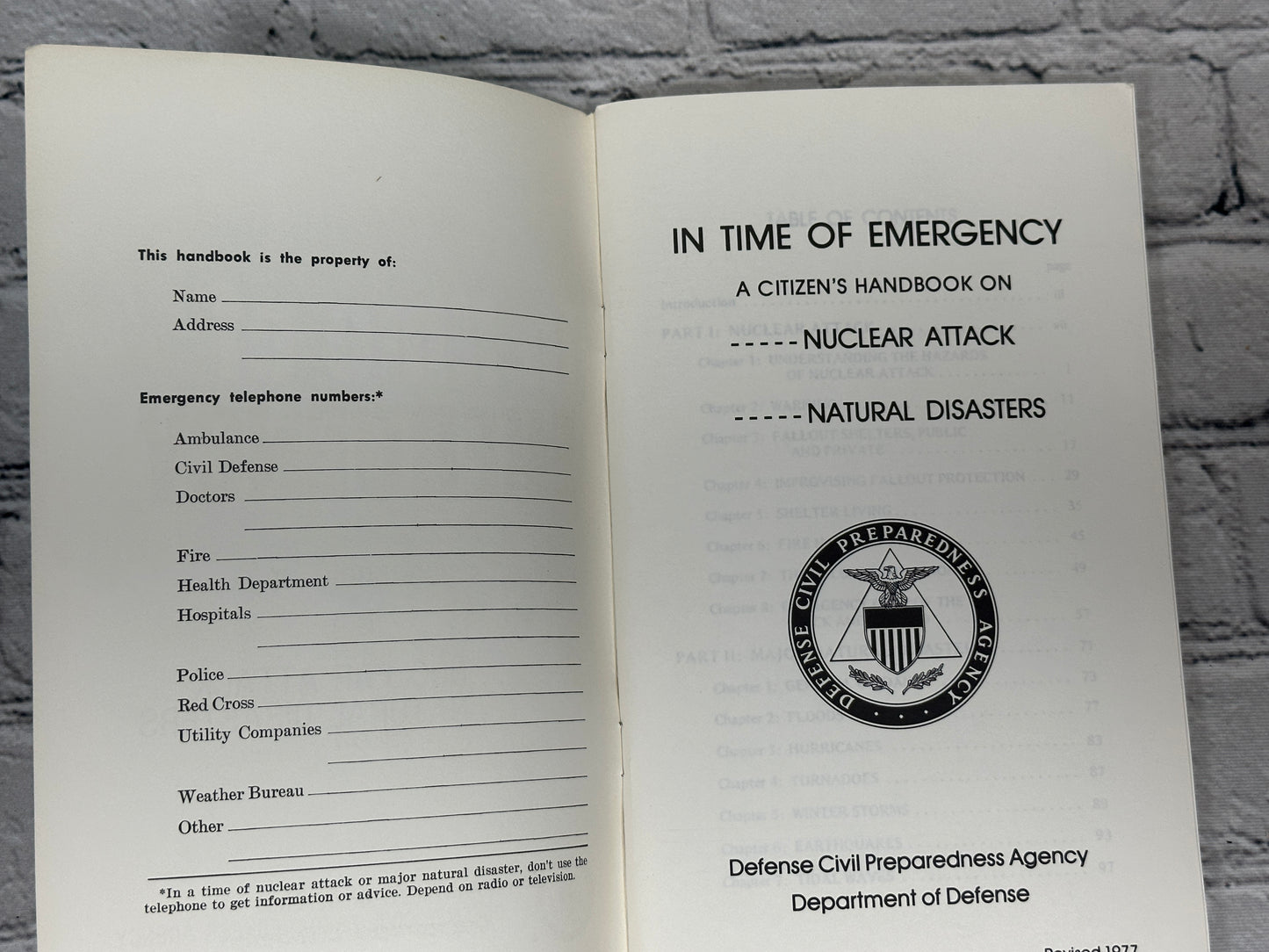 In Time of Emergency: A Citizen's Handbook Nuclear Attack by D.o.D. [1968]