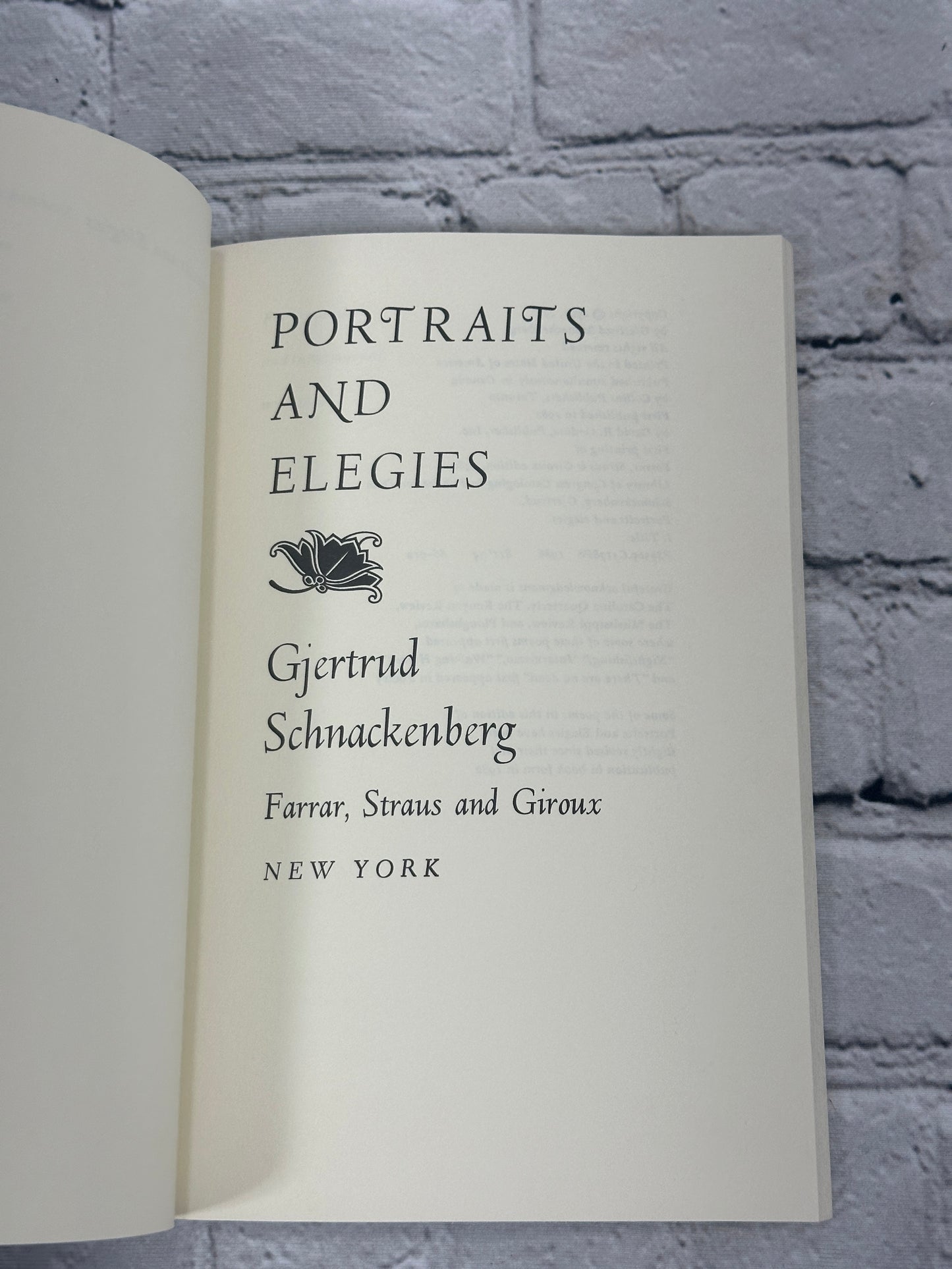 Portraits and Elegies By Gjertrud Schnackenberg [1986]