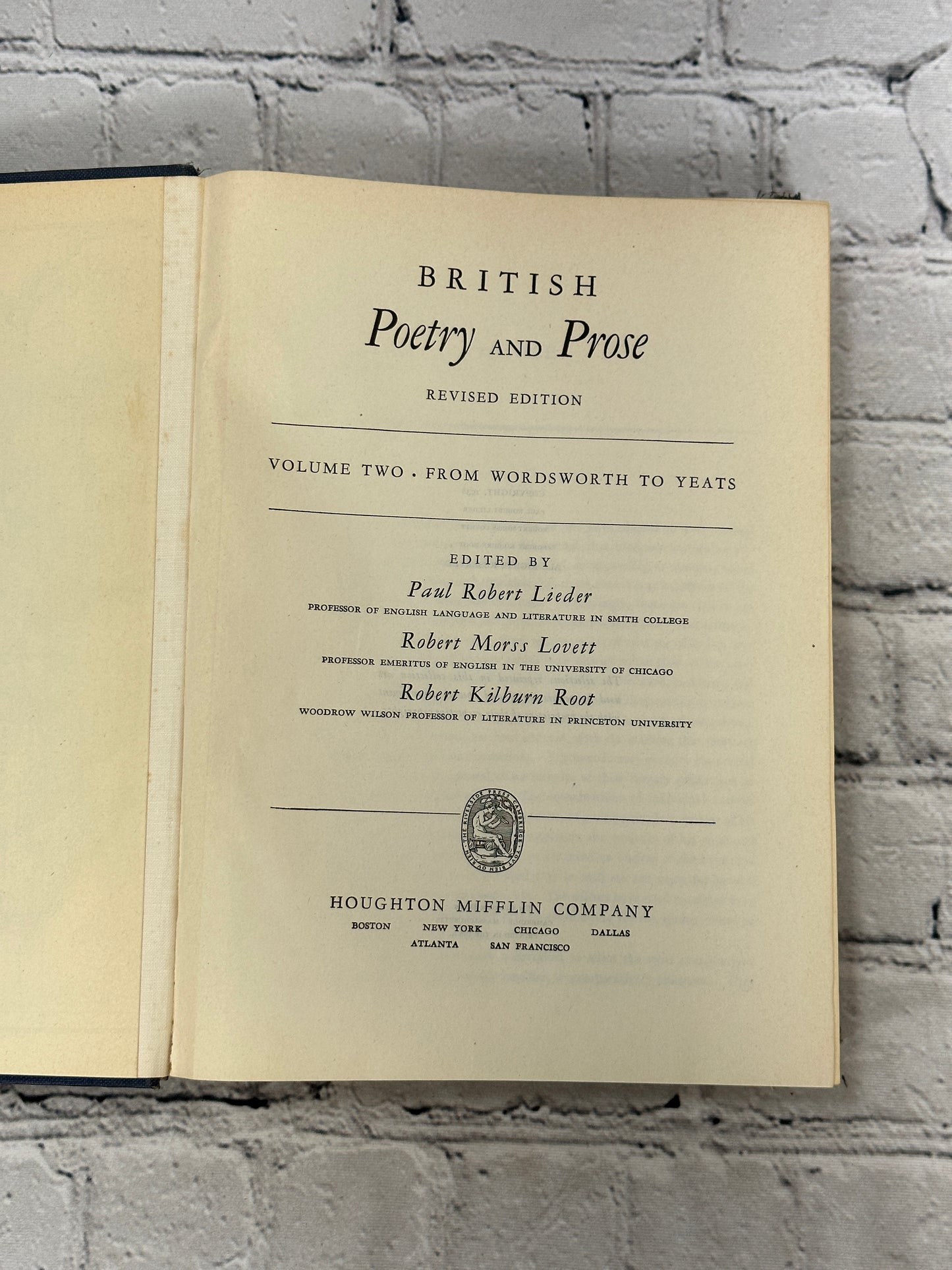 British Poetry And Prose by Lieder, Lovett et al [1938 · Revised Edition]
