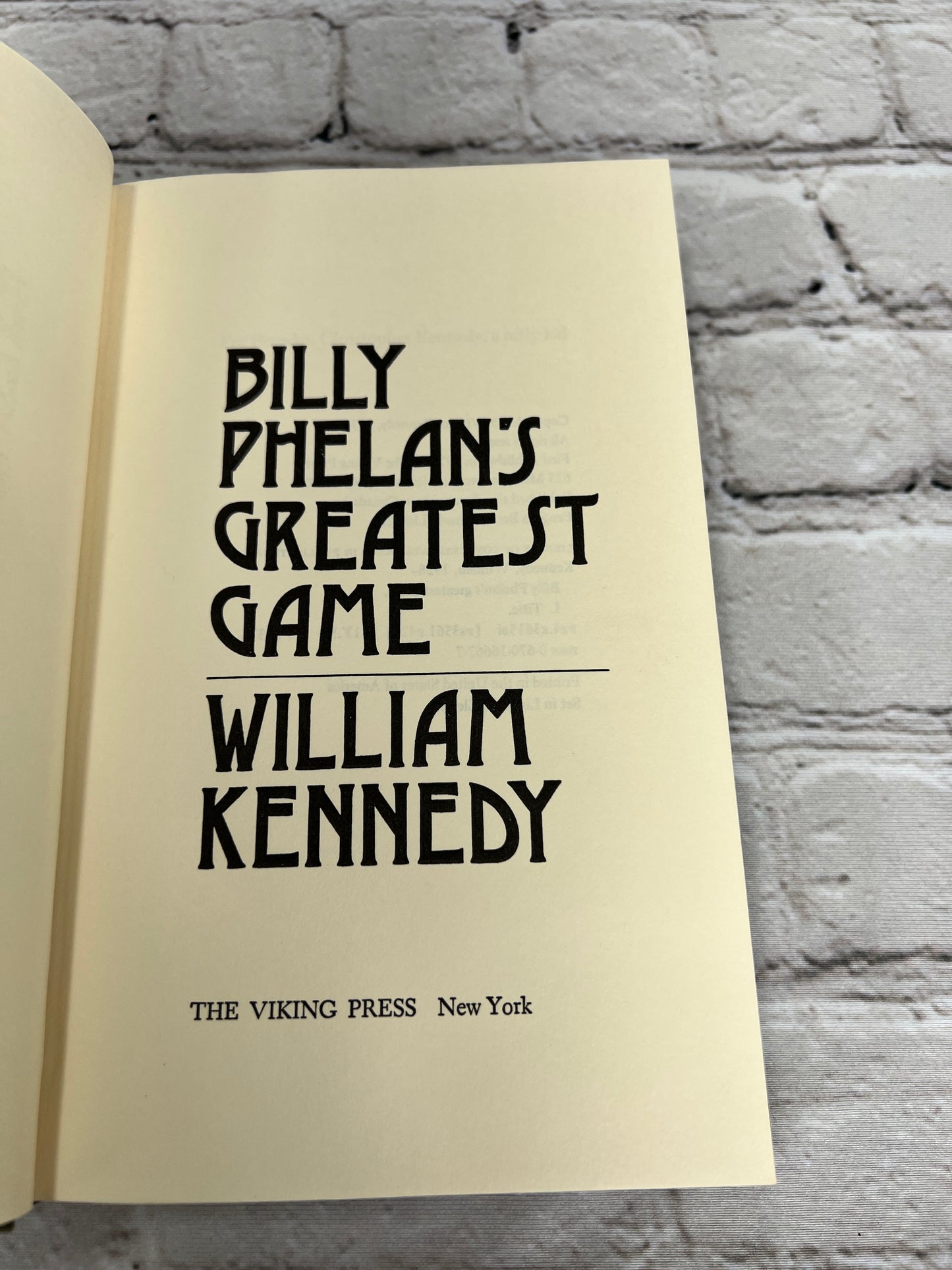Billy Phelan's Greatest Game by William Kennedy [1st Edition · 1978]