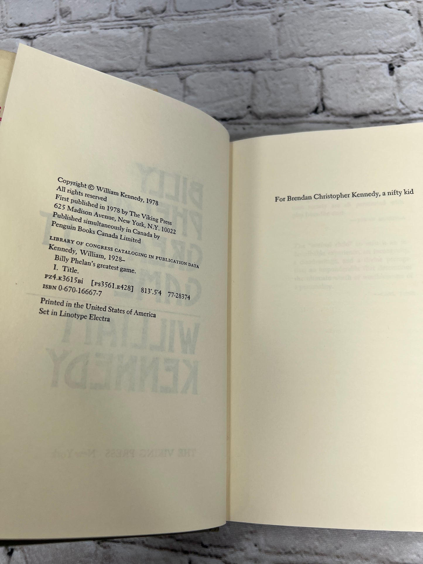 Billy Phelan's Greatest Game by William Kennedy [1st Edition · 1978]
